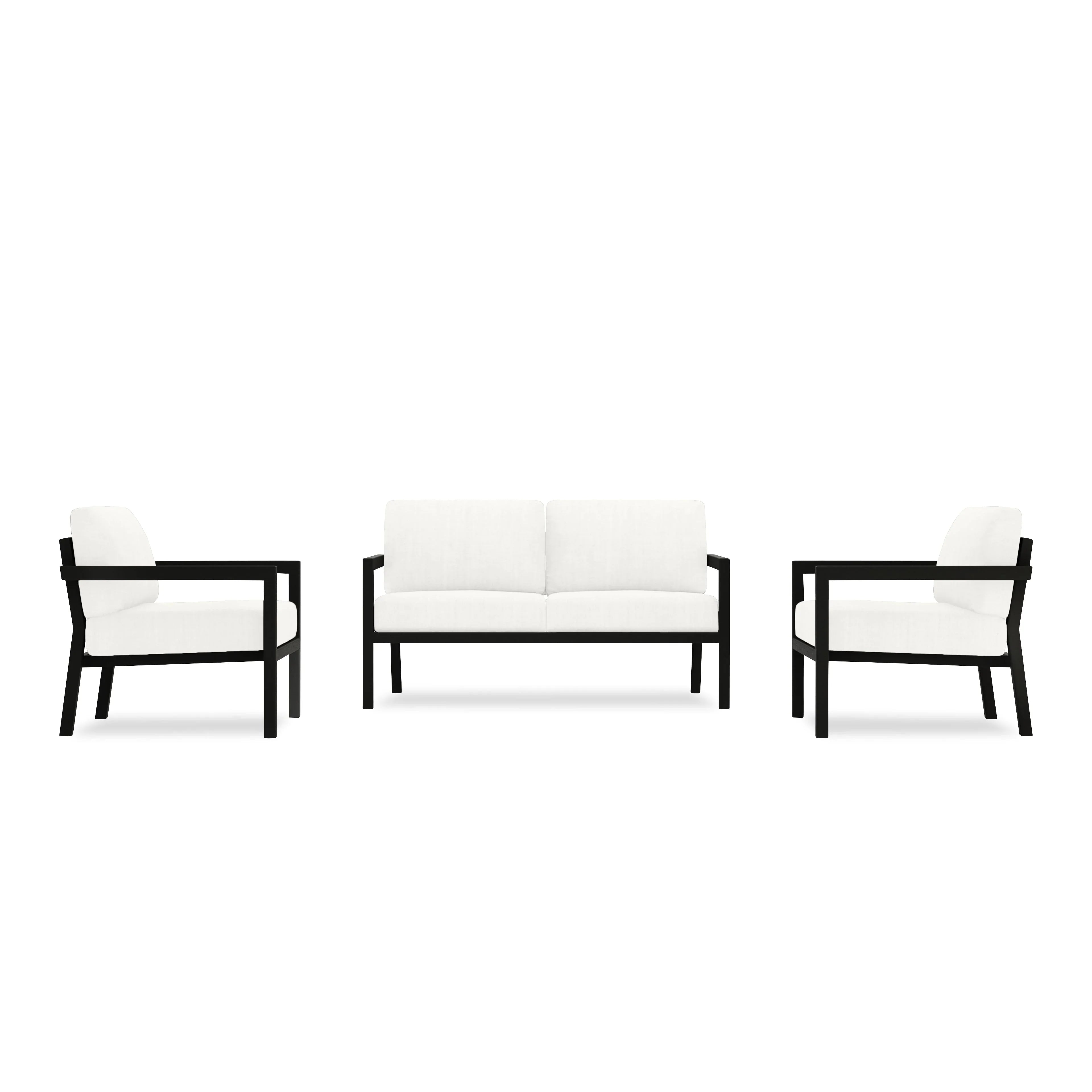 Pacifica 3 Piece Aluminum Loveseat Set#Finish_Black#Fabric_Canvas Natural