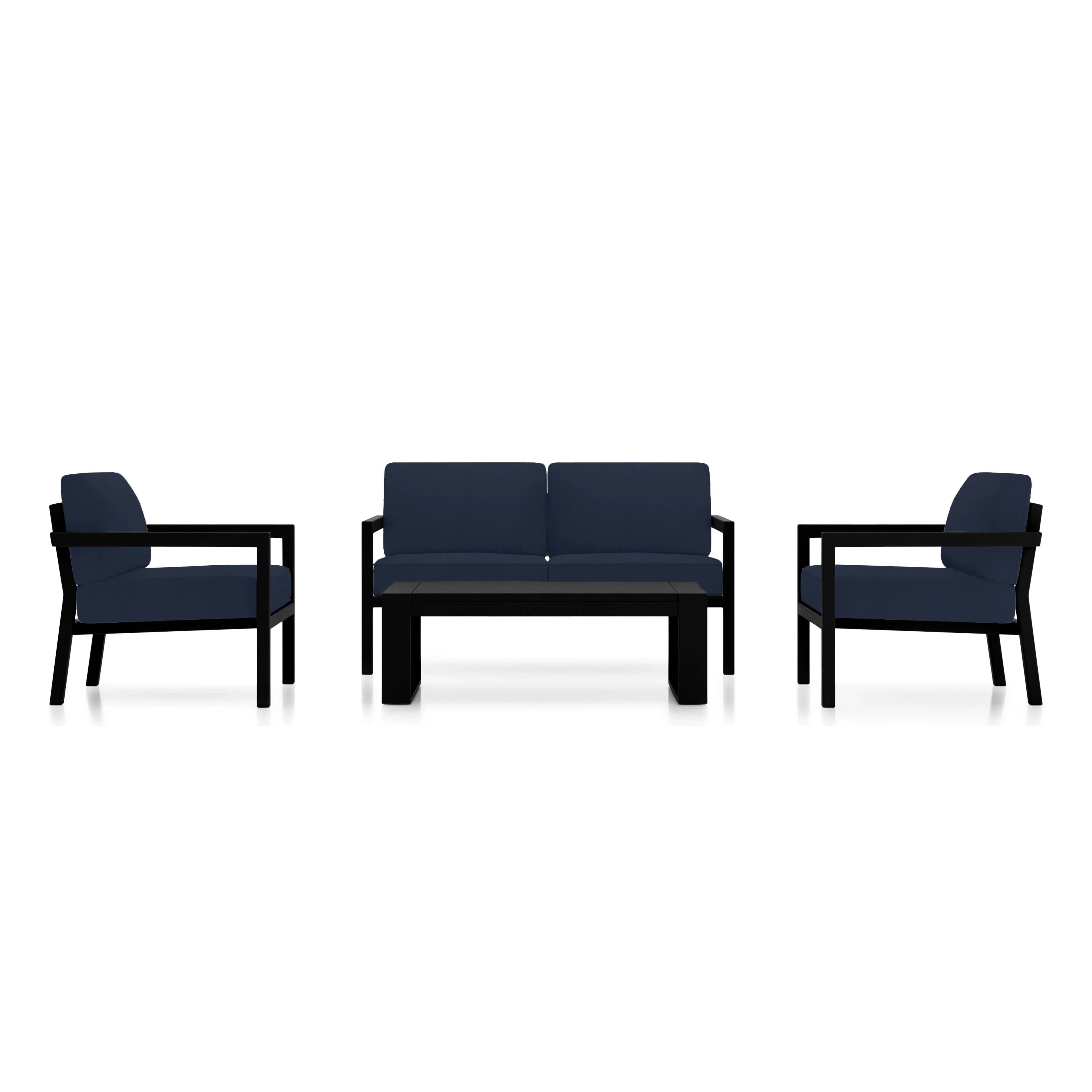 Pacifica 4 Piece Sofa Set#Finish_Black#Fabric_Spectrum Indigo
