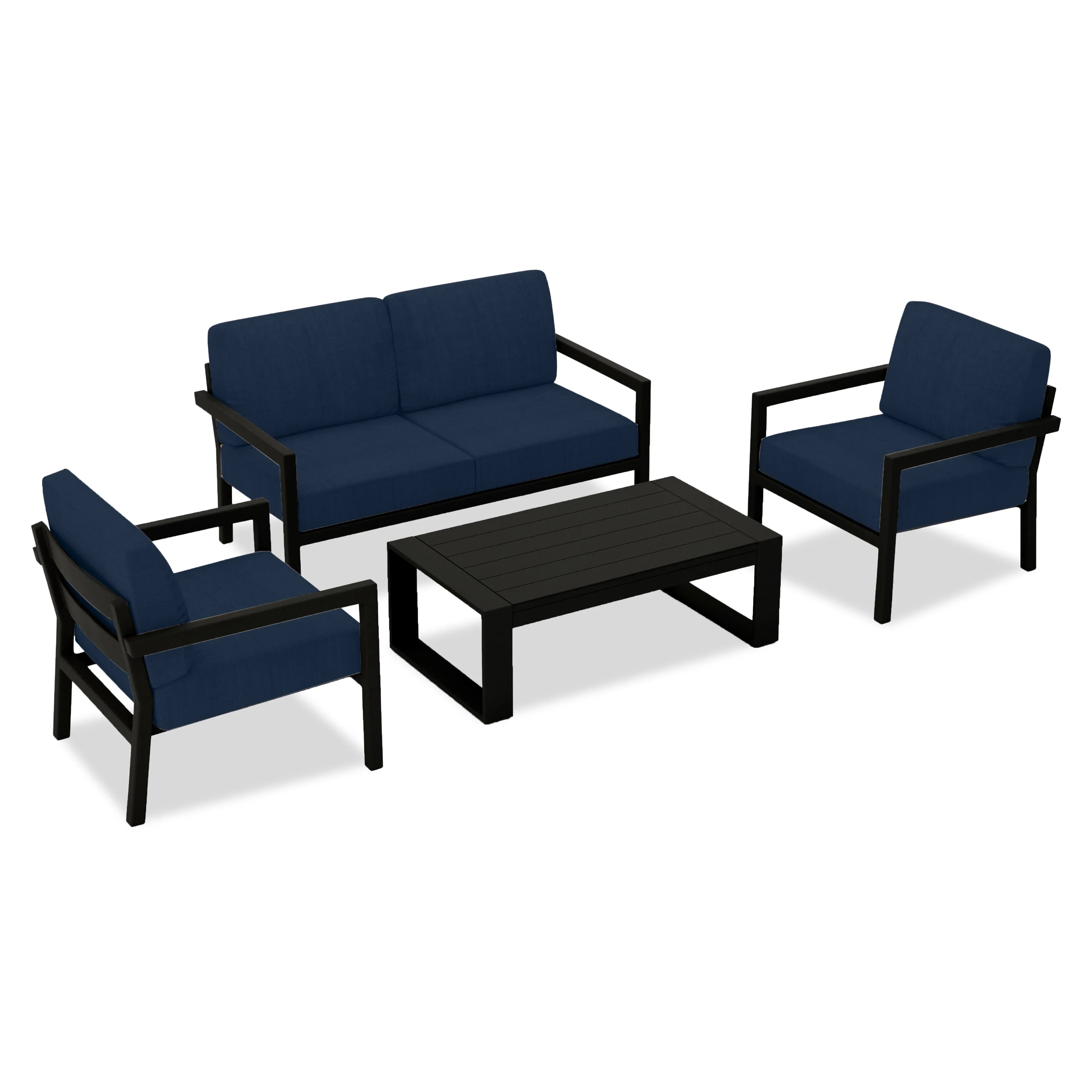 Pacifica 4 Piece Sofa Set#Finish_Black#Fabric_Spectrum Indigo