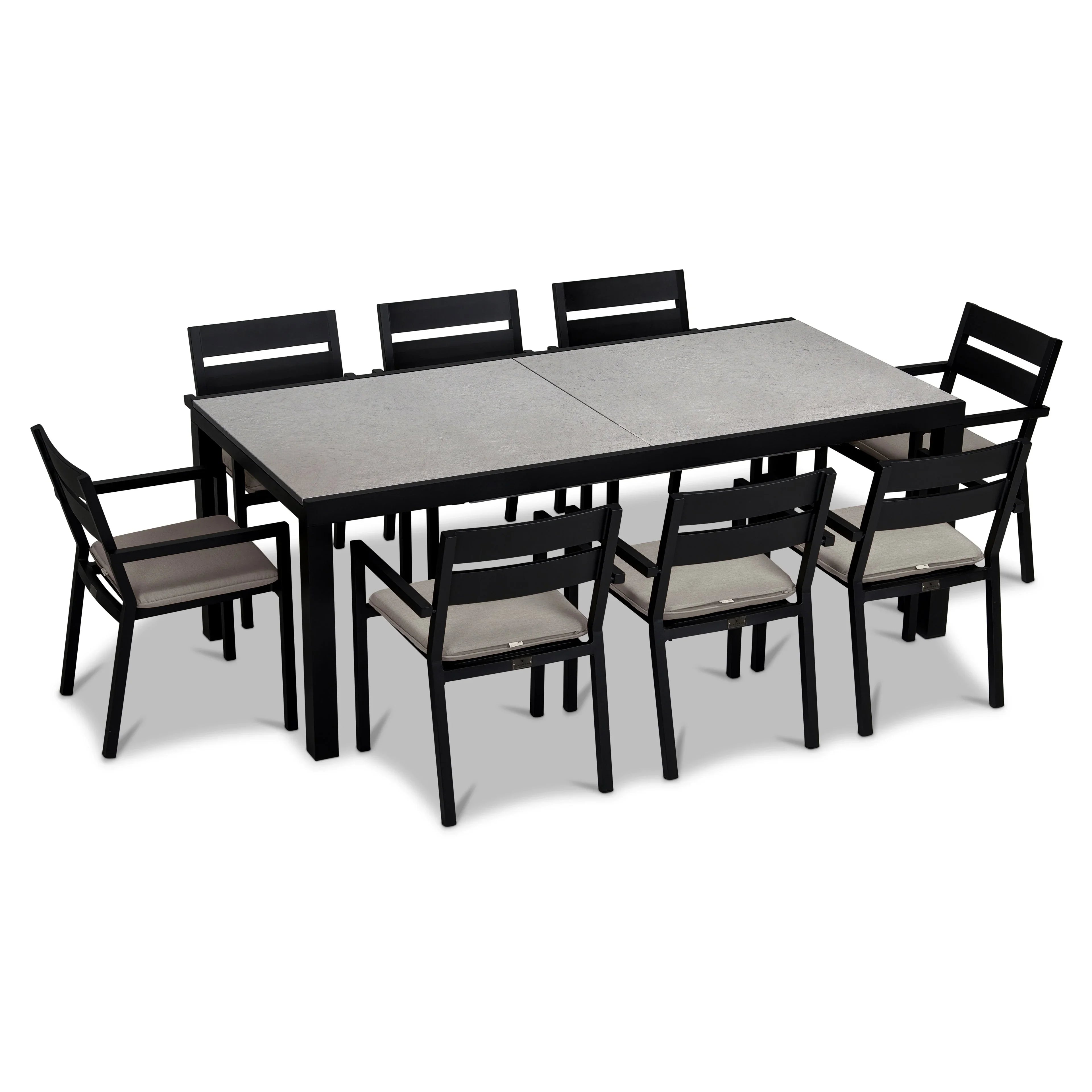Pacifica 9 Piece Extendable Dining Set#Finish_Black#Fabric_Cast Silver