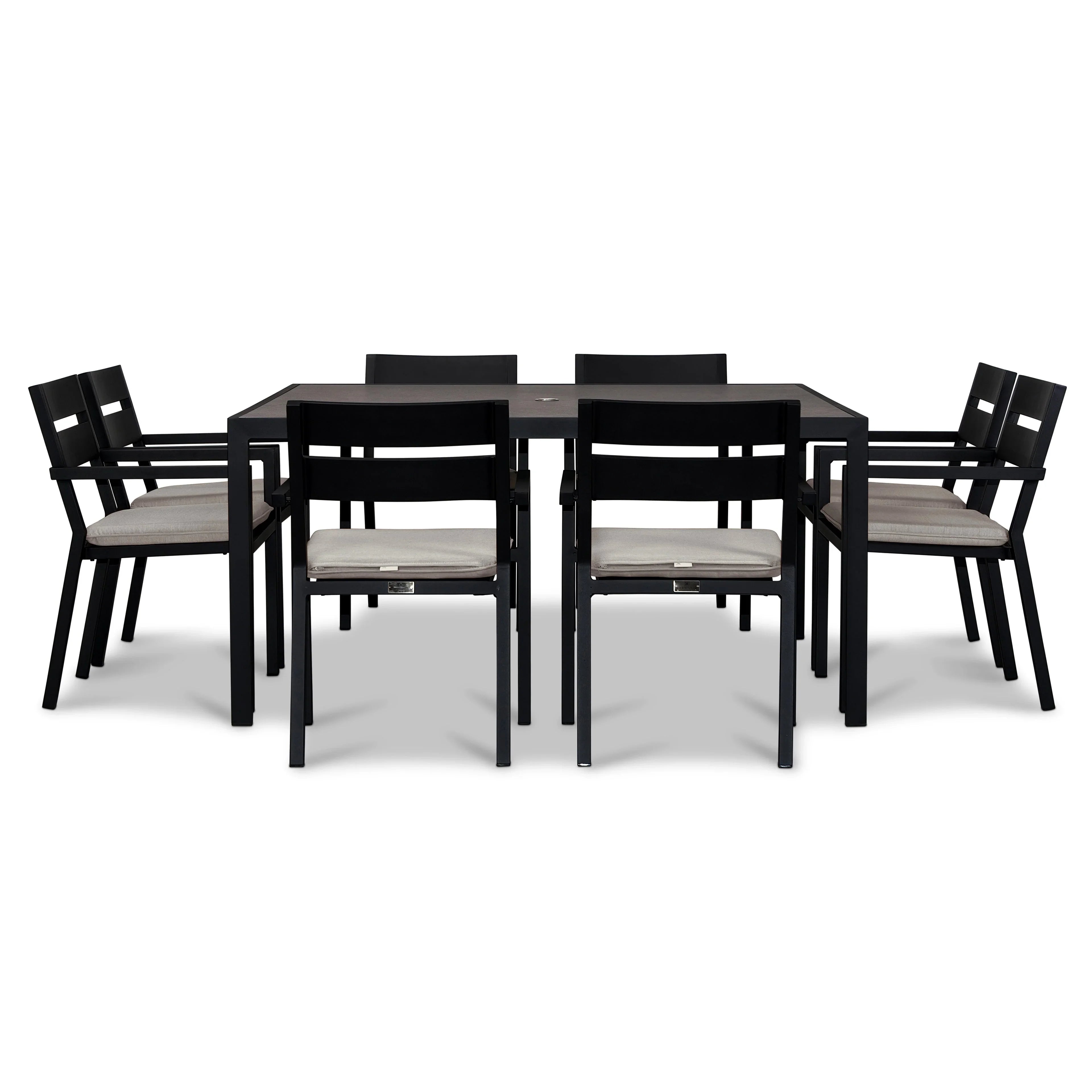 Pacifica 9 Piece Square Dining Set#Finish_Black#Fabric_Cast Silver
