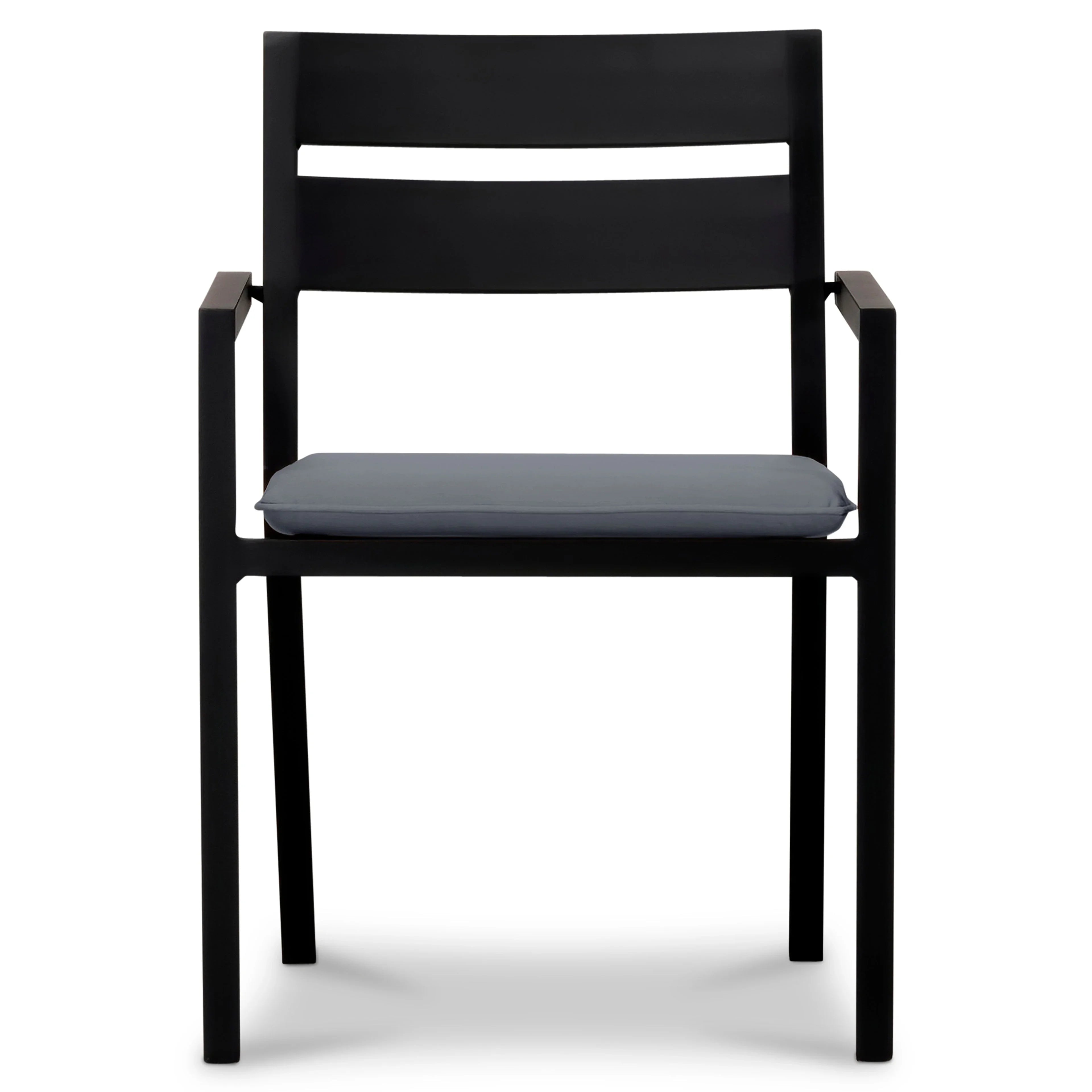 Pacifica Aluminum Dining Arm Chair#Finish_Black#Fabric_Canvas Charcoal