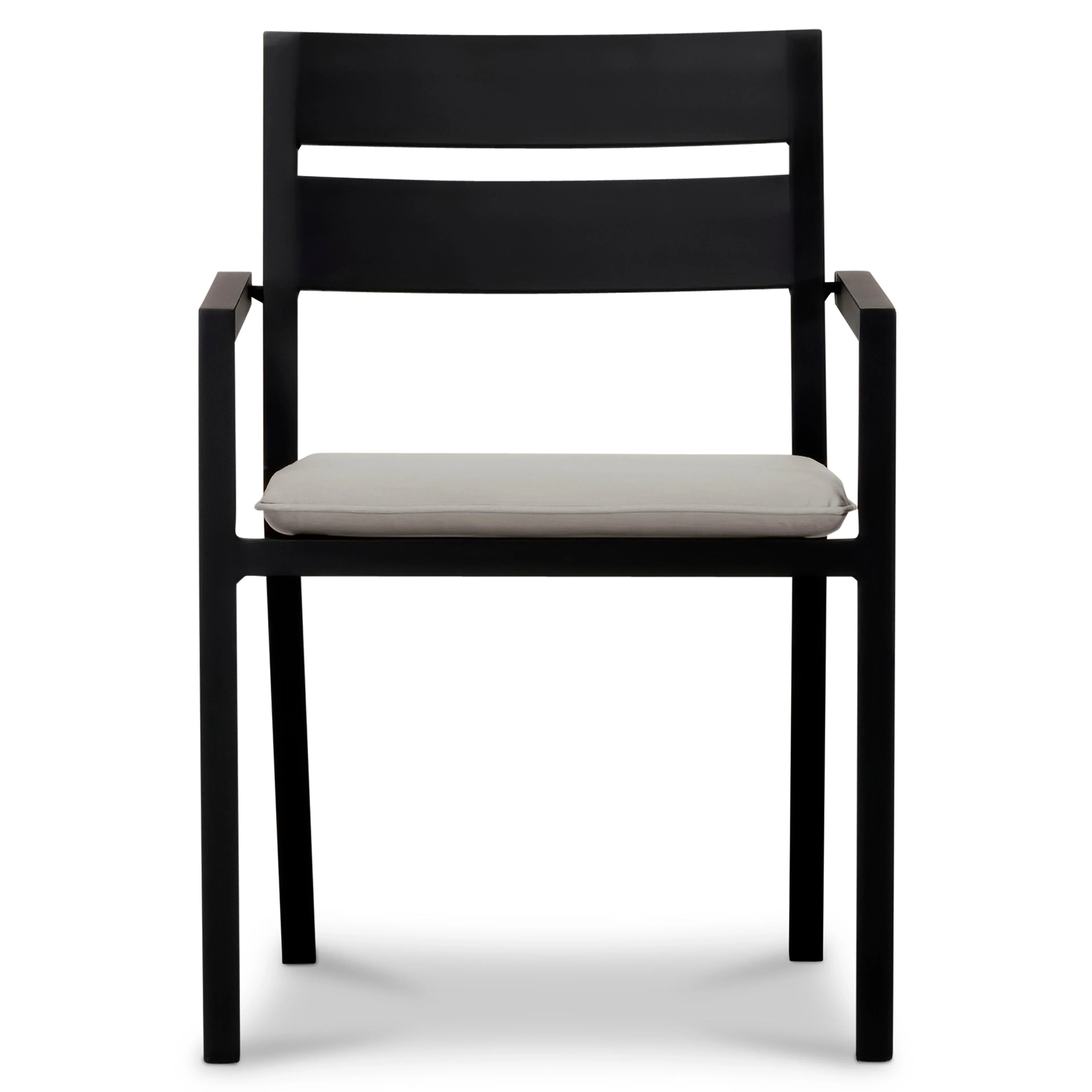 Pacifica Aluminum Dining Arm Chair#Finish_Black#Fabric_Cast Silver