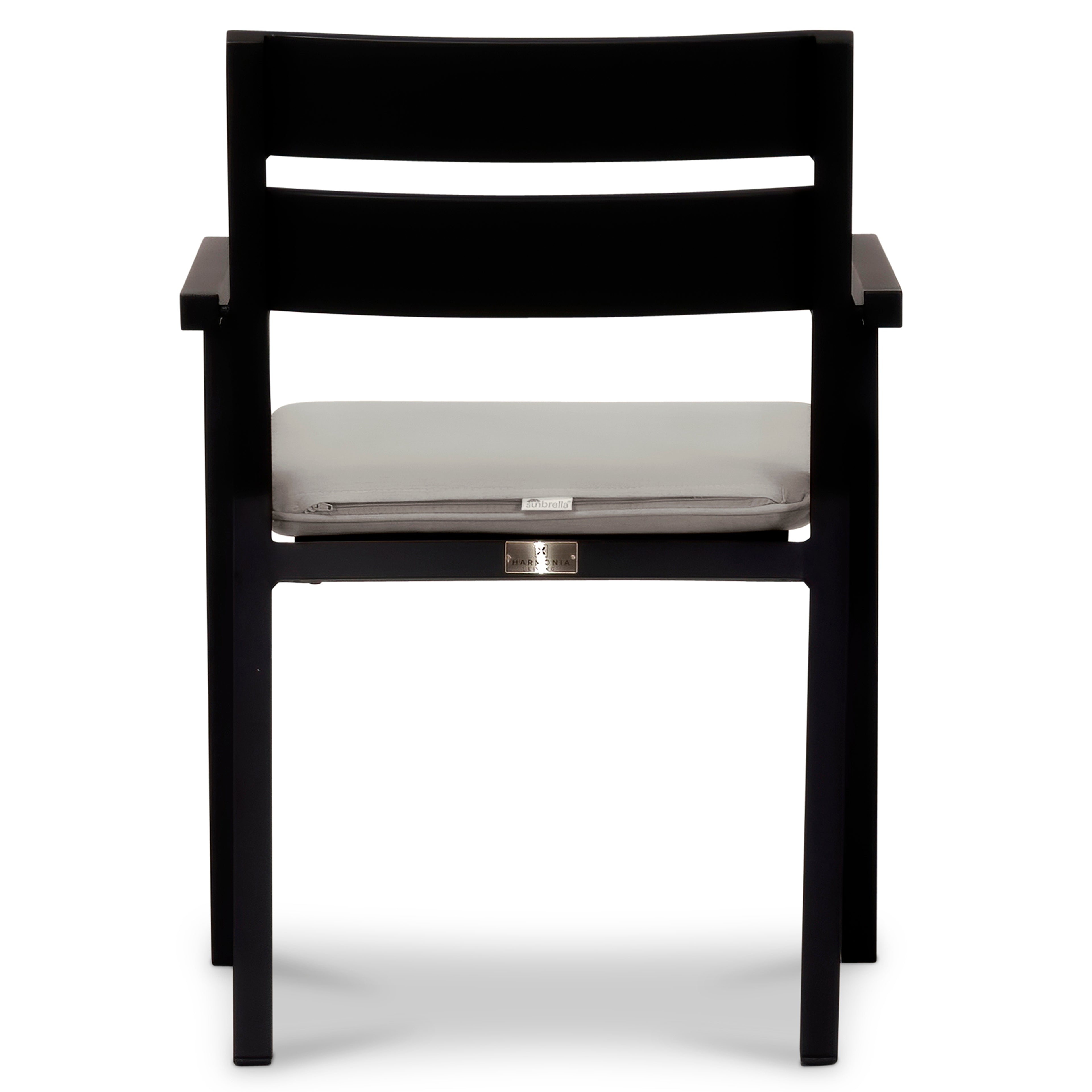 Pacifica Aluminum Dining Arm Chair#Finish_Black#Fabric_Cast Silver