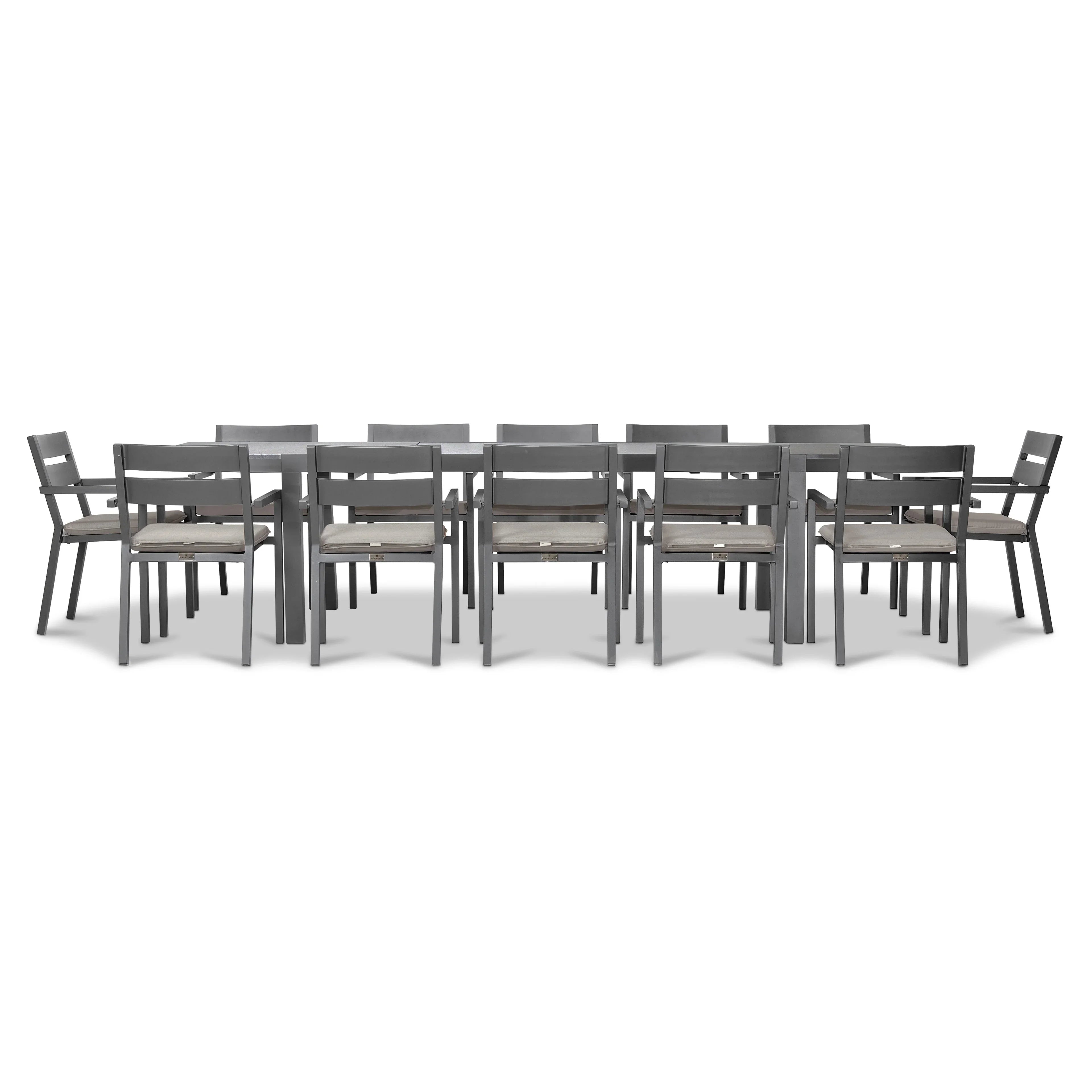 Pacifica 13 Piece Aluminum Extendable Dining Set#Finish_Slate#Fabric_Cast Silver