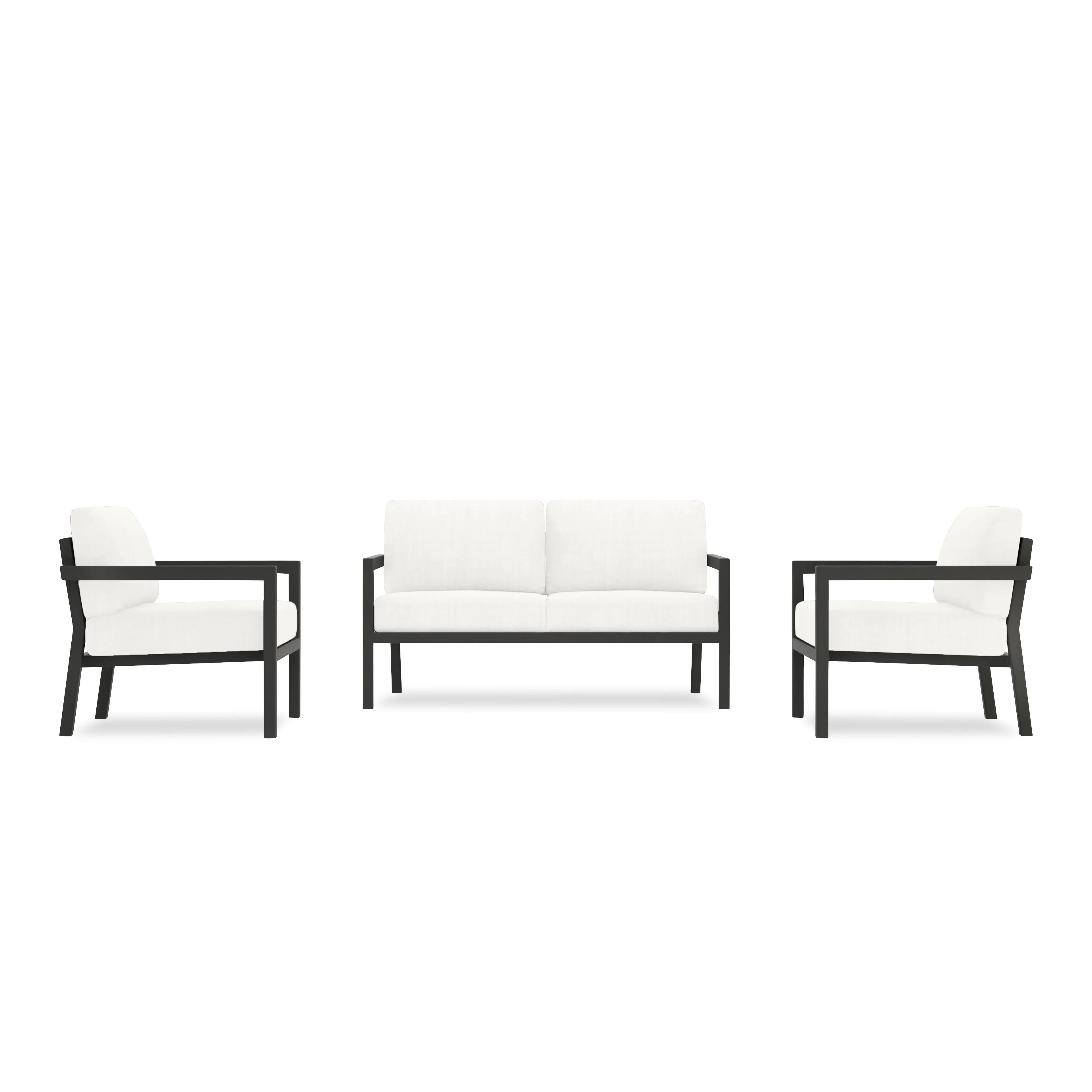Pacifica 3 Piece Aluminum Loveseat Set#Finish_Slate#Fabric_Canvas Natural