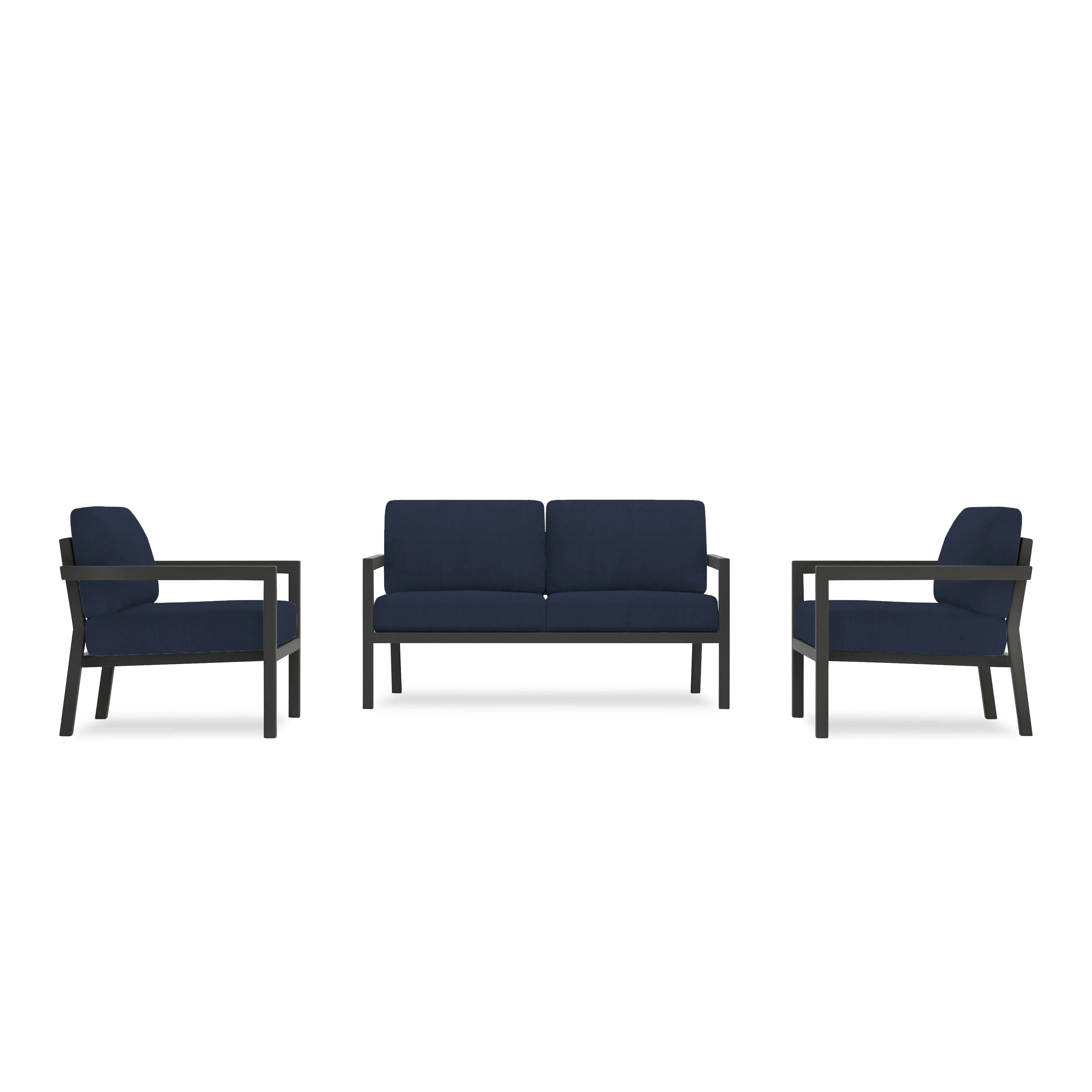 Pacifica 3 Piece Aluminum Loveseat Set#Finish_Slate#Fabric_Spectrum Indigo