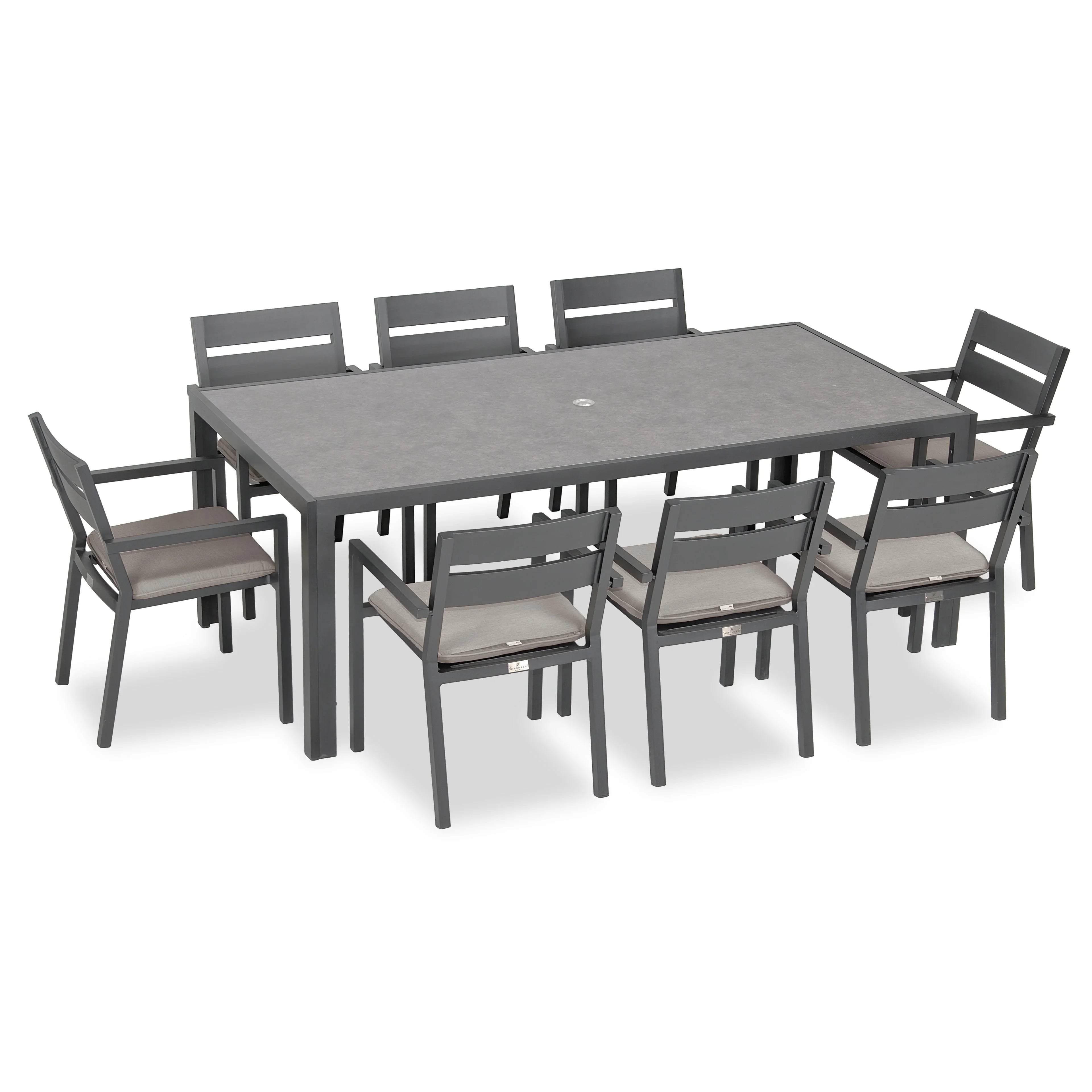 Pacifica 9 Piece Rectangular Dining Set#Finish_Slate#Fabric_Cast Silver