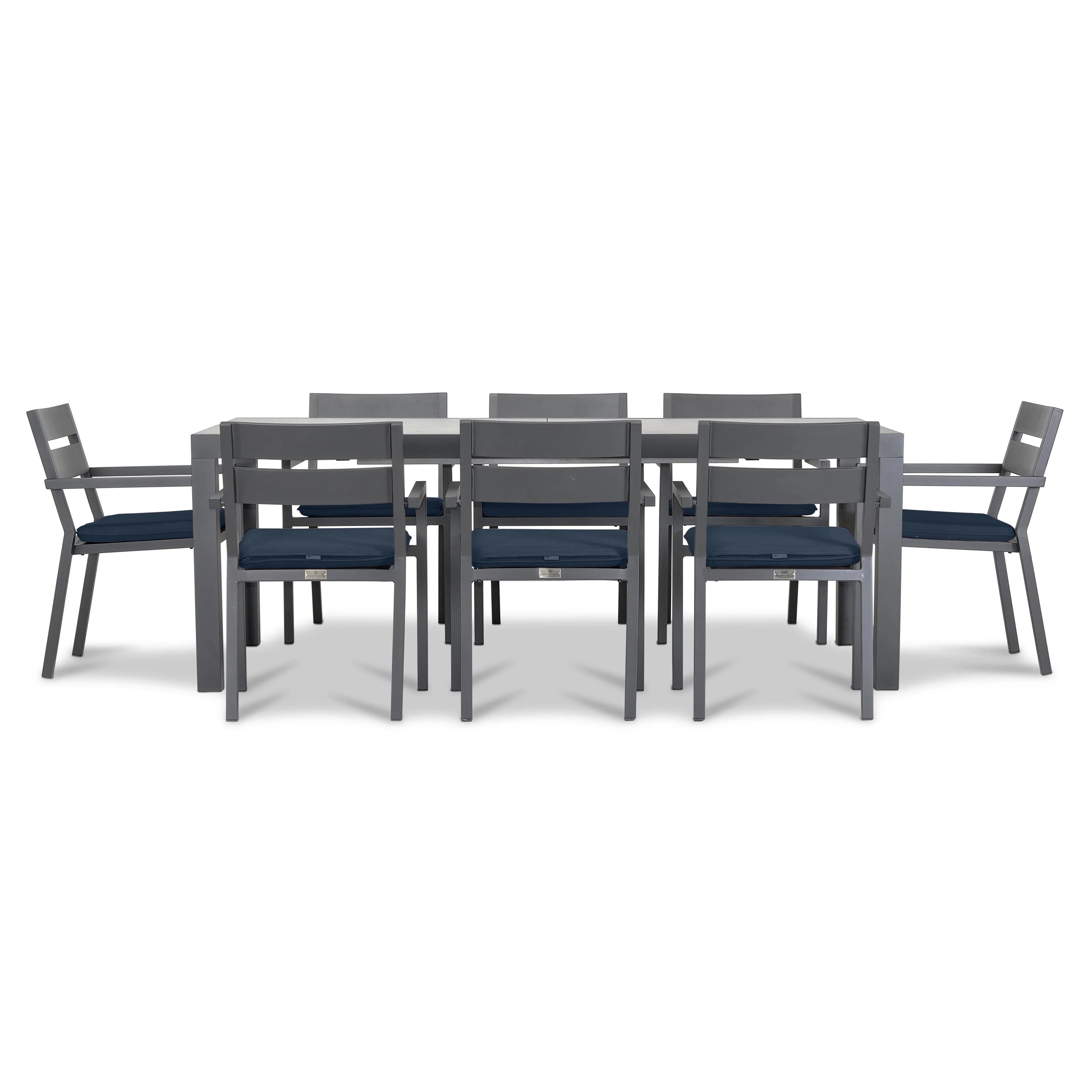 Pacifica 9 Piece Extendable Dining Set#Finish_Slate#Fabric_Spectrum Indigo