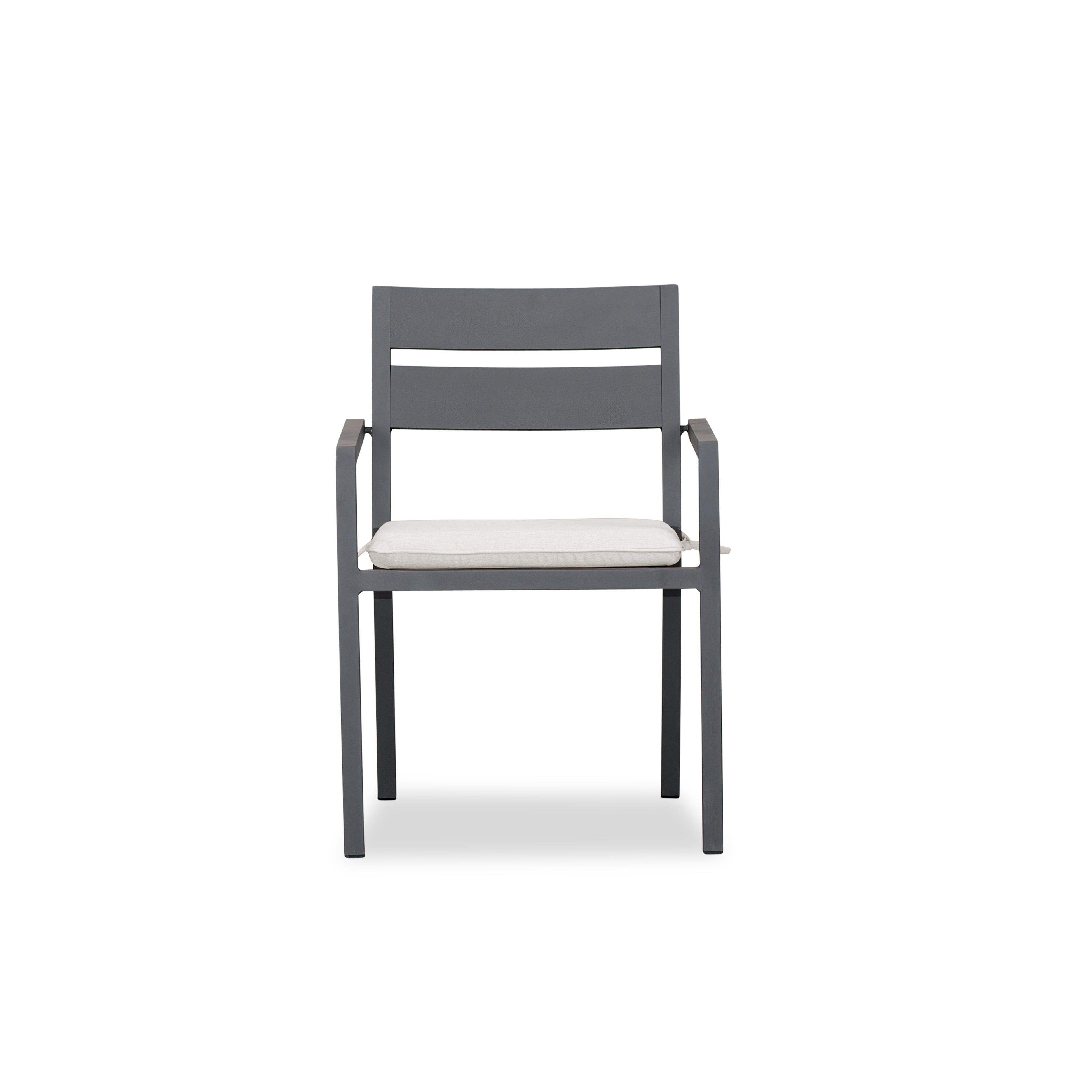 Pacifica Aluminum Dining Arm Chair#Finish_Slate#Fabric_Canvas Natural