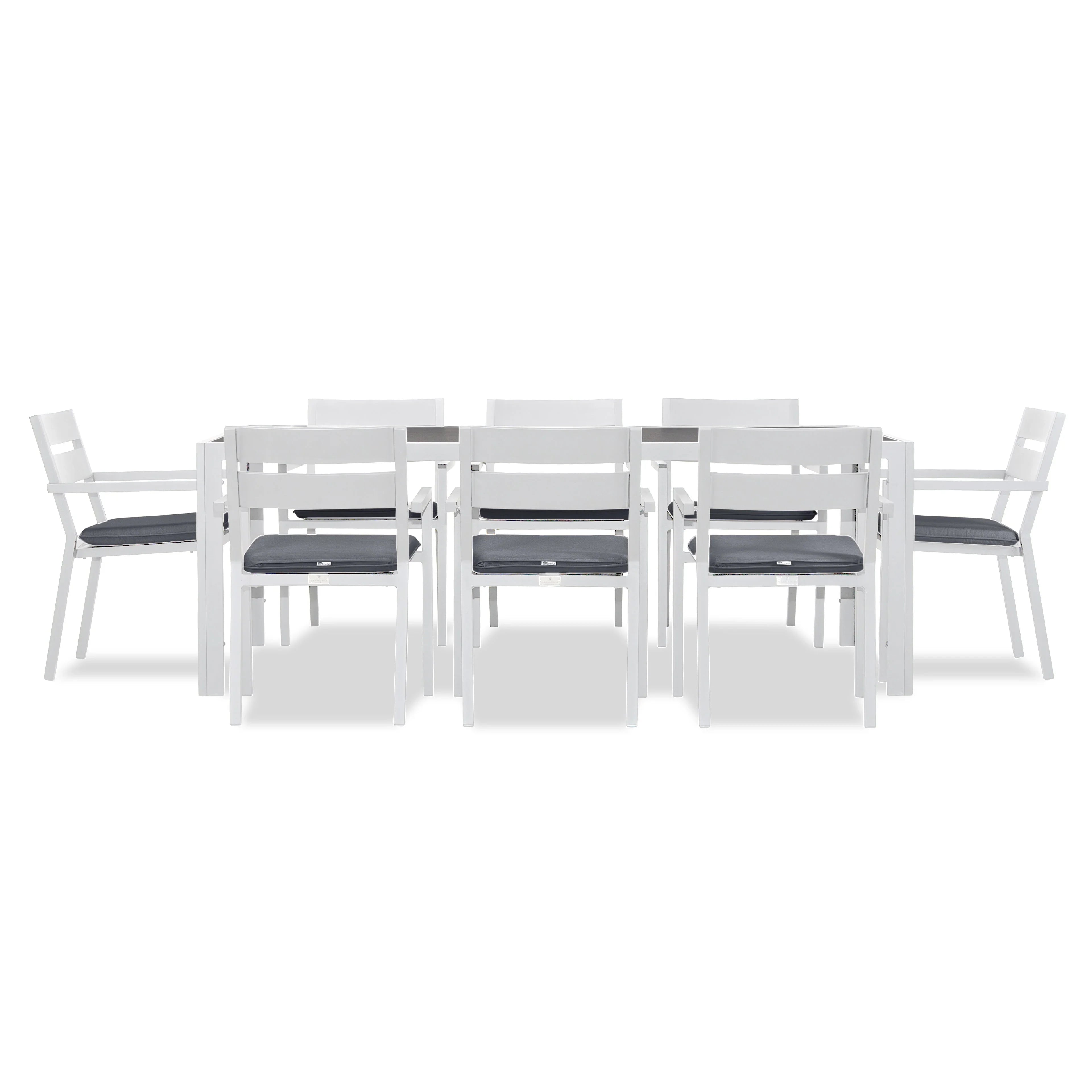 Pacifica 9 Piece Rectangular Dining Set#Finish_White#Fabric_Canvas Charcoal