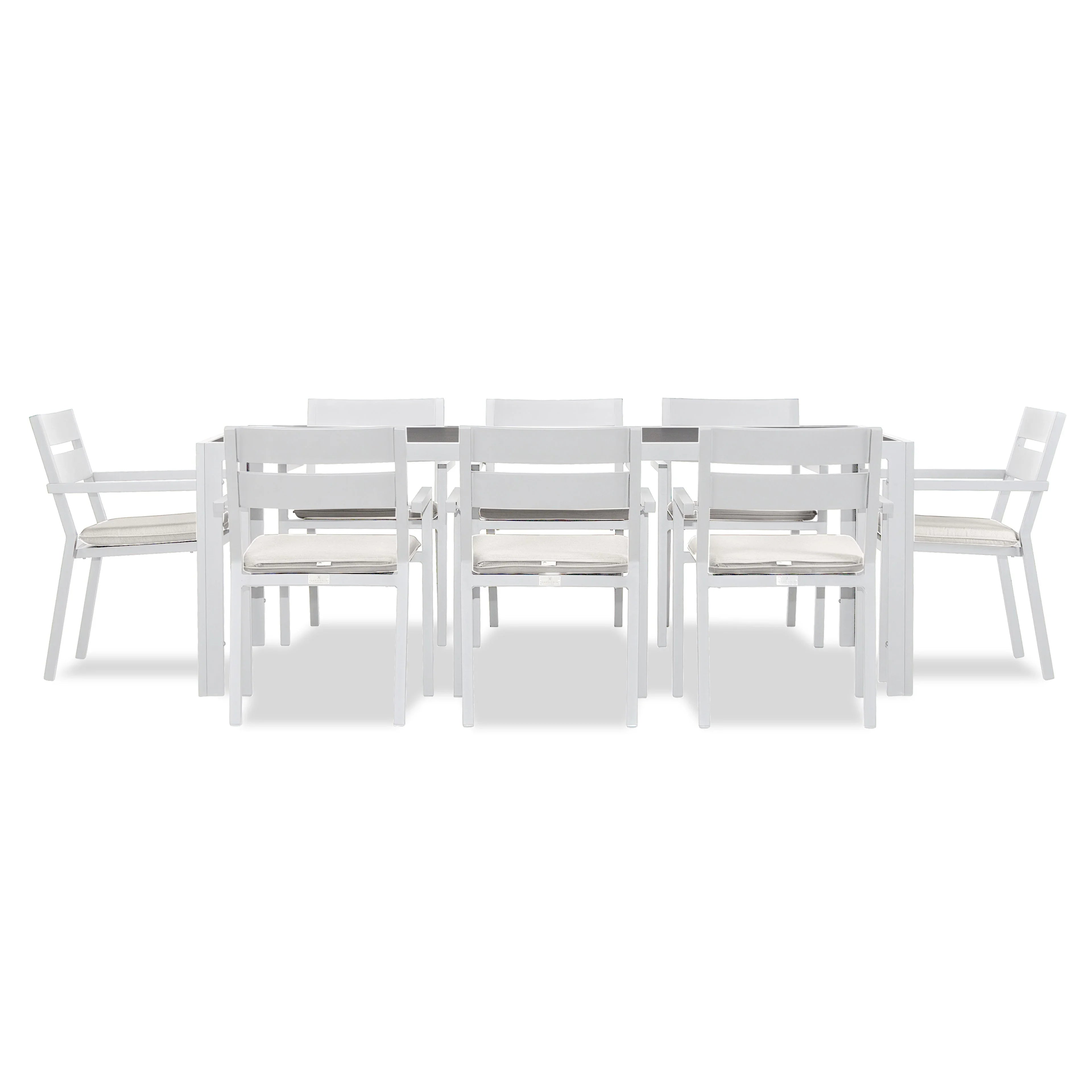 Pacifica 9 Piece Rectangular Dining Set#Finish_White#Fabric_Canvas Natural