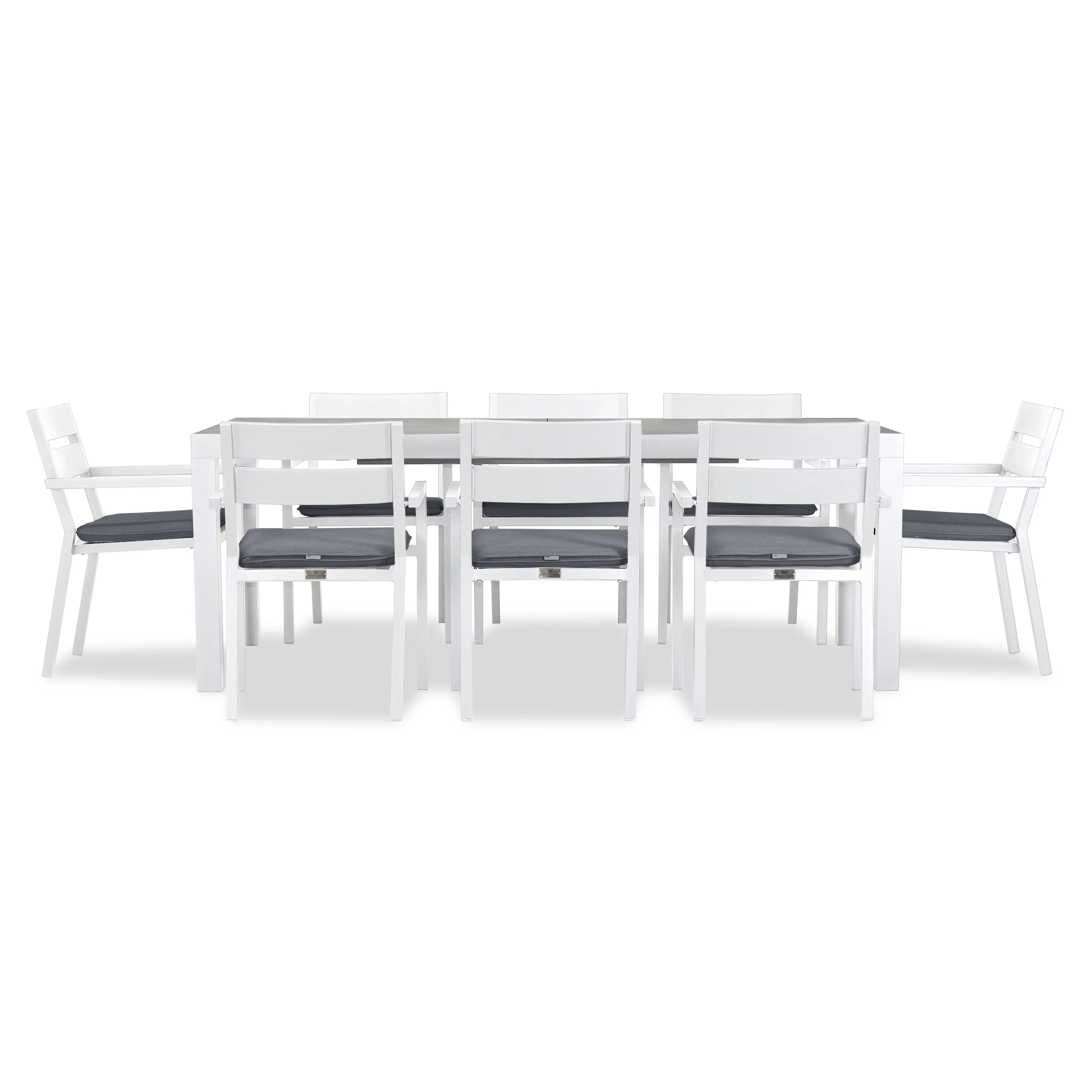 Pacifica 9 Piece Extendable Dining Set#Finish_White#Fabric_Canvas Charcoal