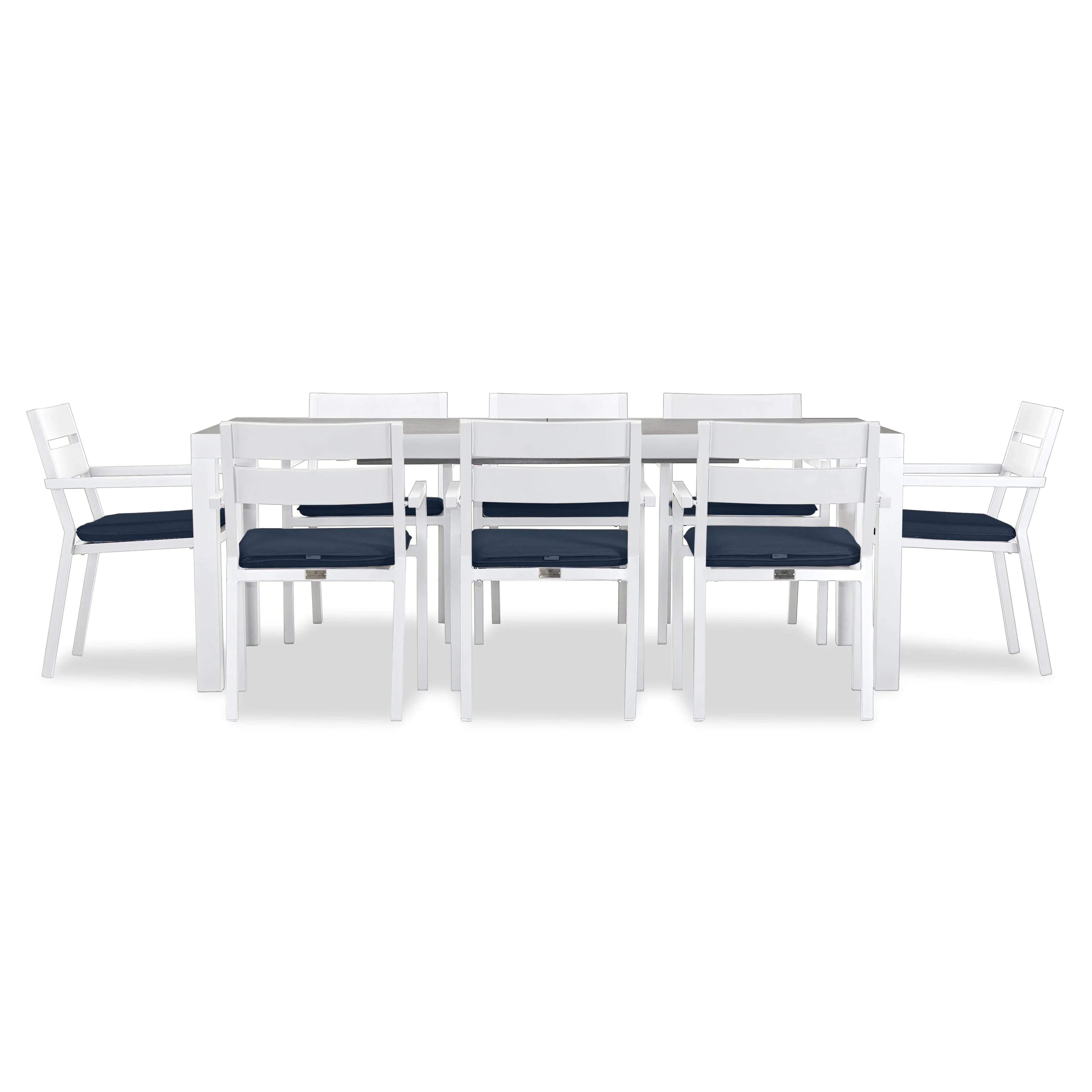 Pacifica 9 Piece Extendable Dining Set#Finish_White#Fabric_Spectrum Indigo