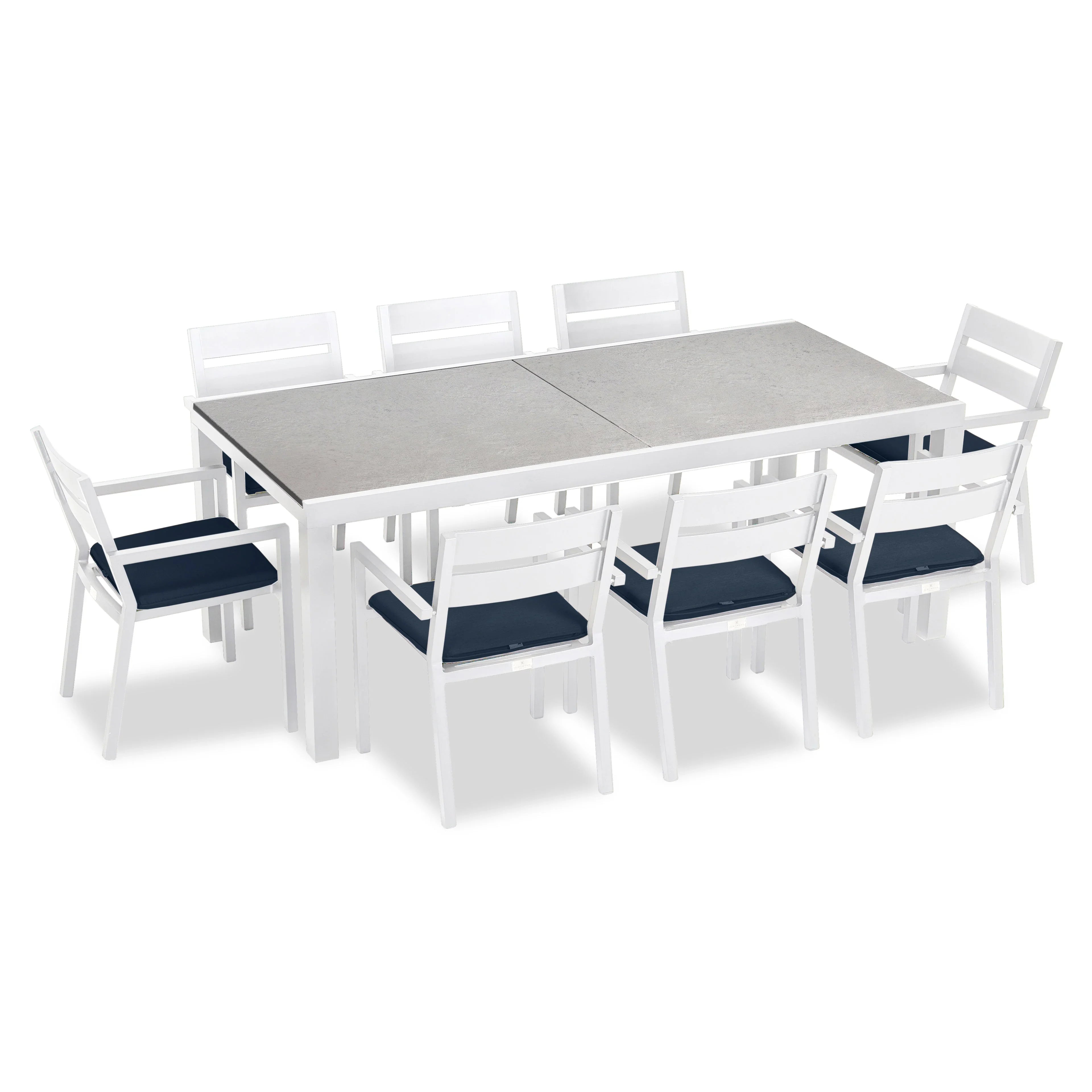 Pacifica 9 Piece Extendable Dining Set#Finish_White#Fabric_Spectrum Indigo