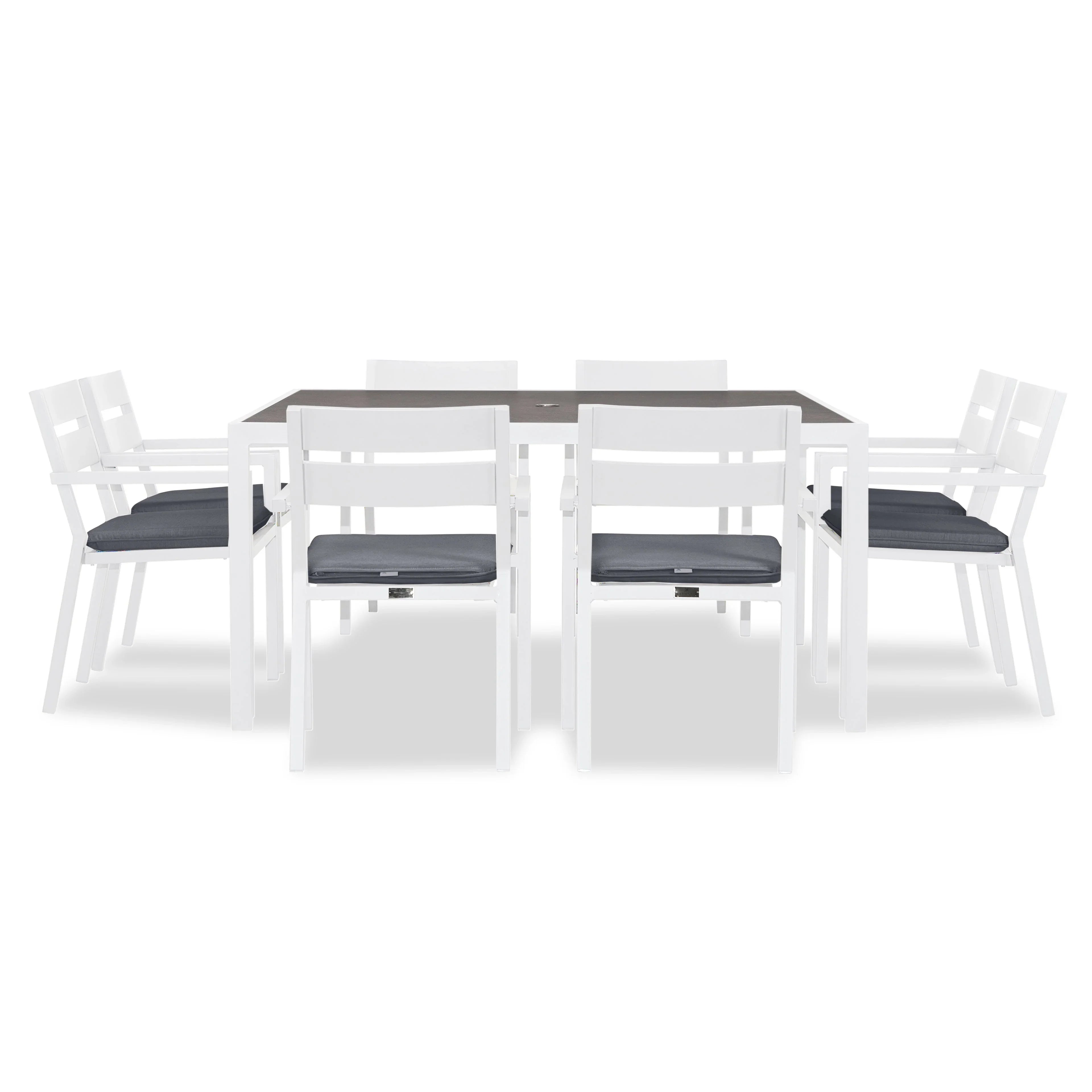 Pacifica 9 Piece Square Dining Set#Finish_White#Fabric_Canvas Charcoal