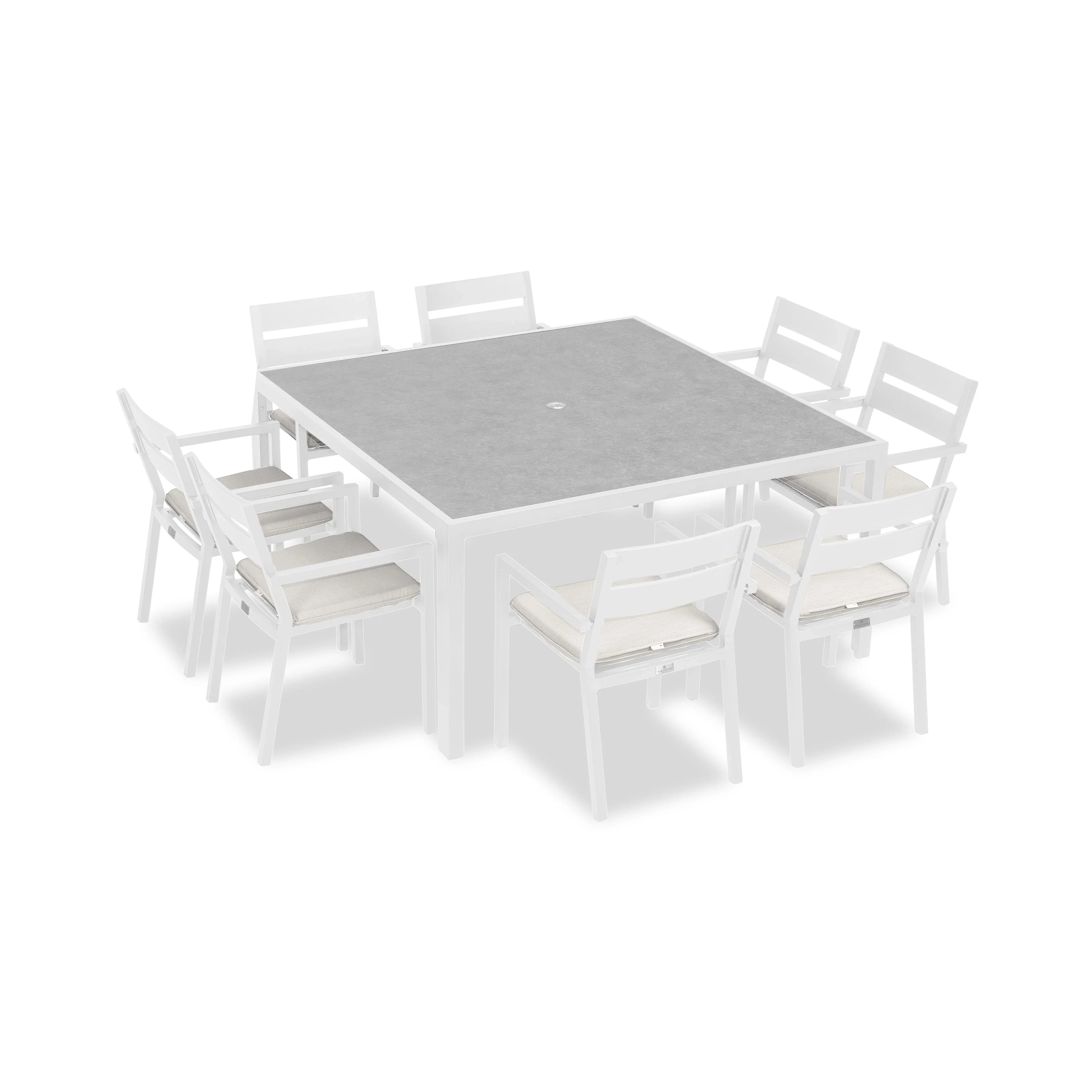 Pacifica 9 Piece Square Dining Set#Finish_White#Fabric_Canvas Natural