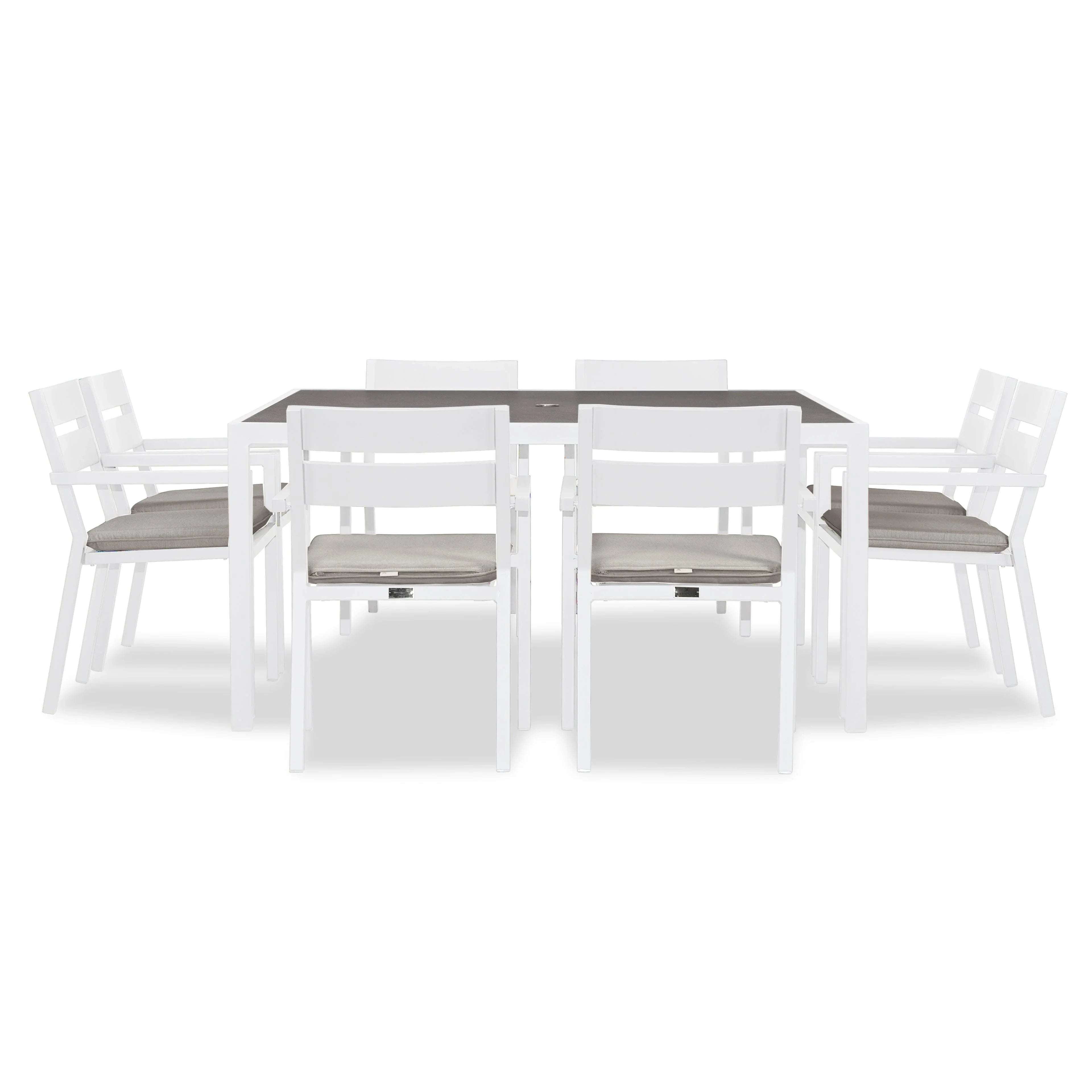 Pacifica 9 Piece Square Dining Set#Finish_White#Fabric_Cast Silver