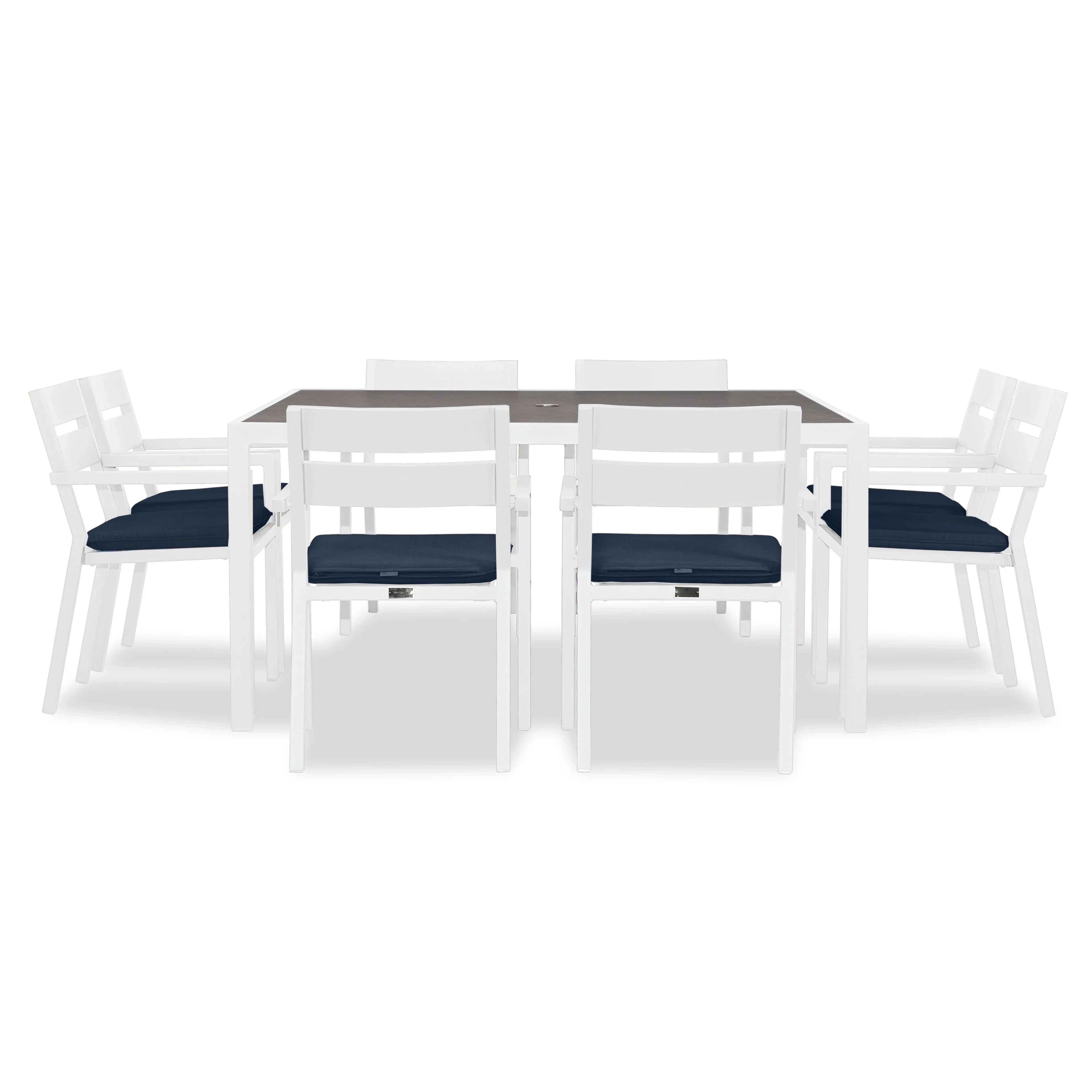 Pacifica 9 Piece Square Dining Set#Finish_White#Fabric_Spectrum Indigo