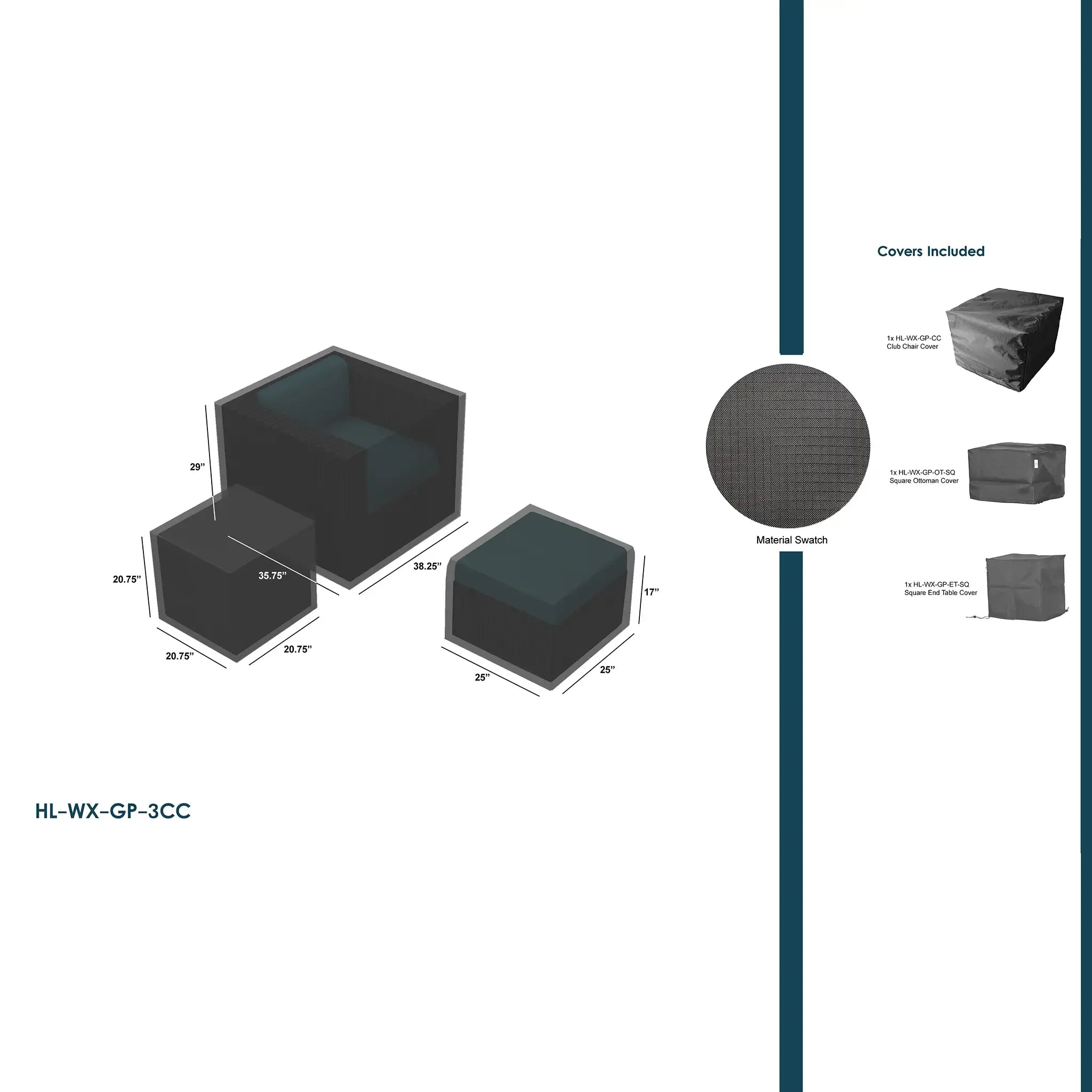 Harmonia Living WeatherX Covers for 3 Piece Club Chair Set 1