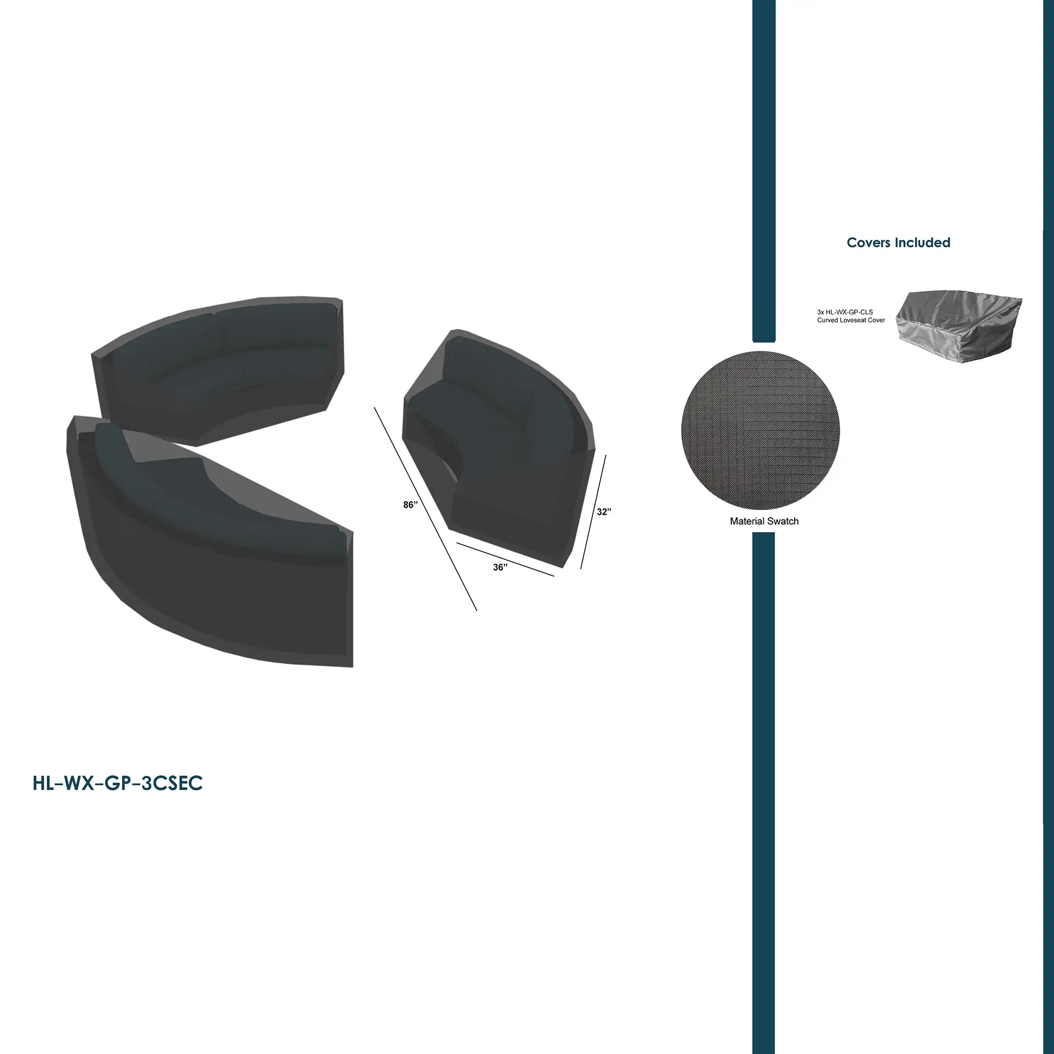 Harmonia Living WeatherX Covers For 3 Piece Curve Sectional 1