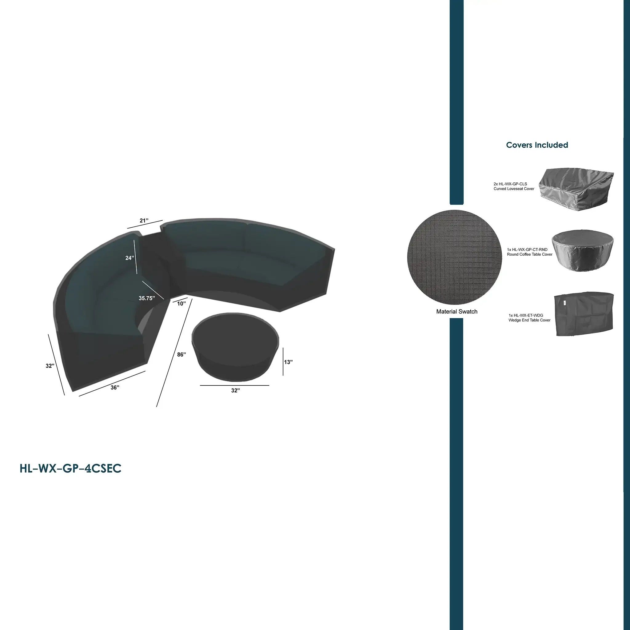 Harmonia Living WeatherX Covers For 4 Piece Curve Sectional Set 1