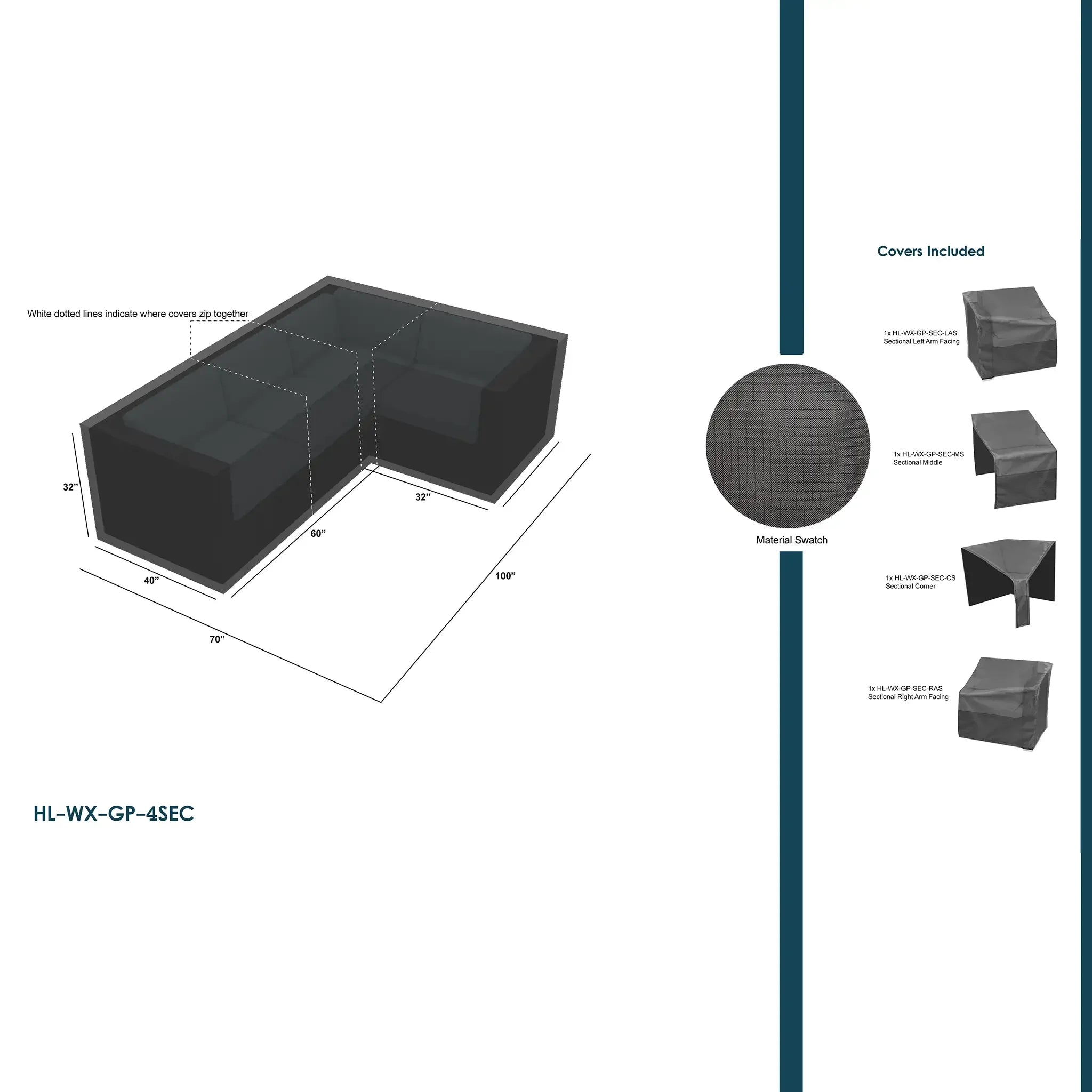 Harmonia Living WeatherX Covers For 4 Piece Sectional Set 3
