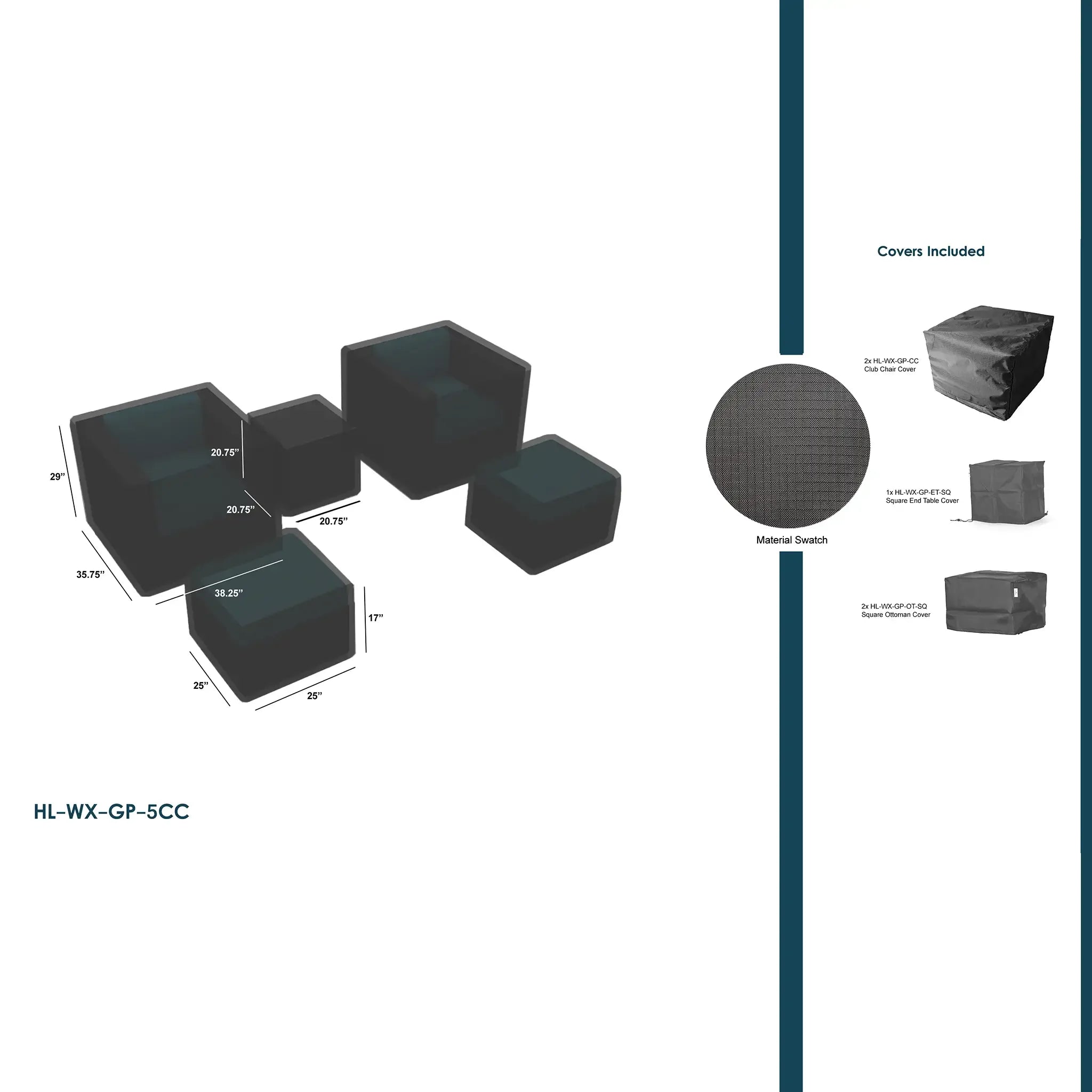 Harmonia Living WeatherX Covers For 5 Piece Club Chair Set 1