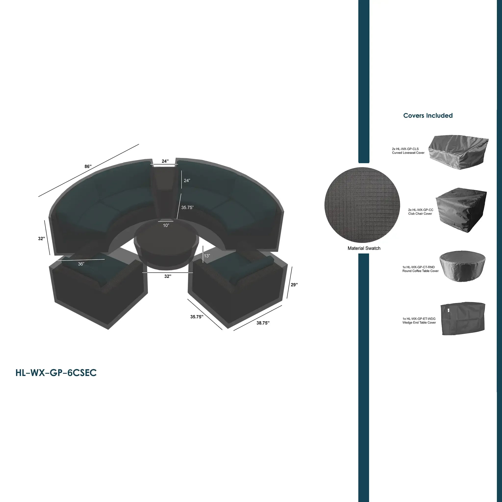 Harmonia Living WeatherX Covers For 6 Piece Curve Sectional Set 1