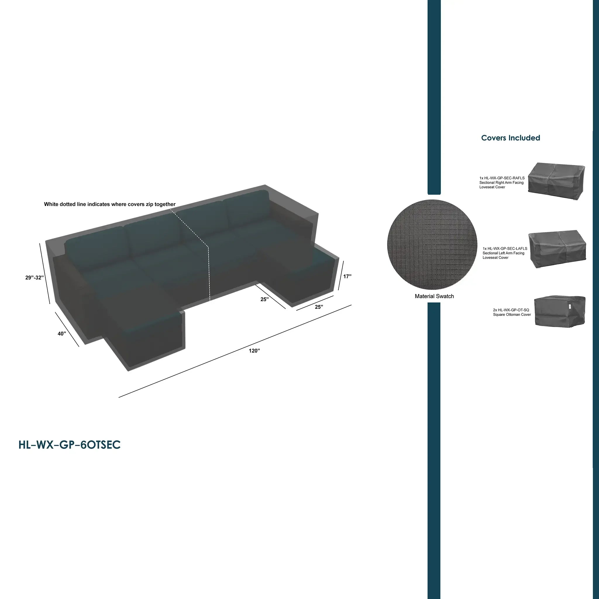 Harmonia Living WeatherX Covers For 6 Piece Sectional with Ottoman Set 1