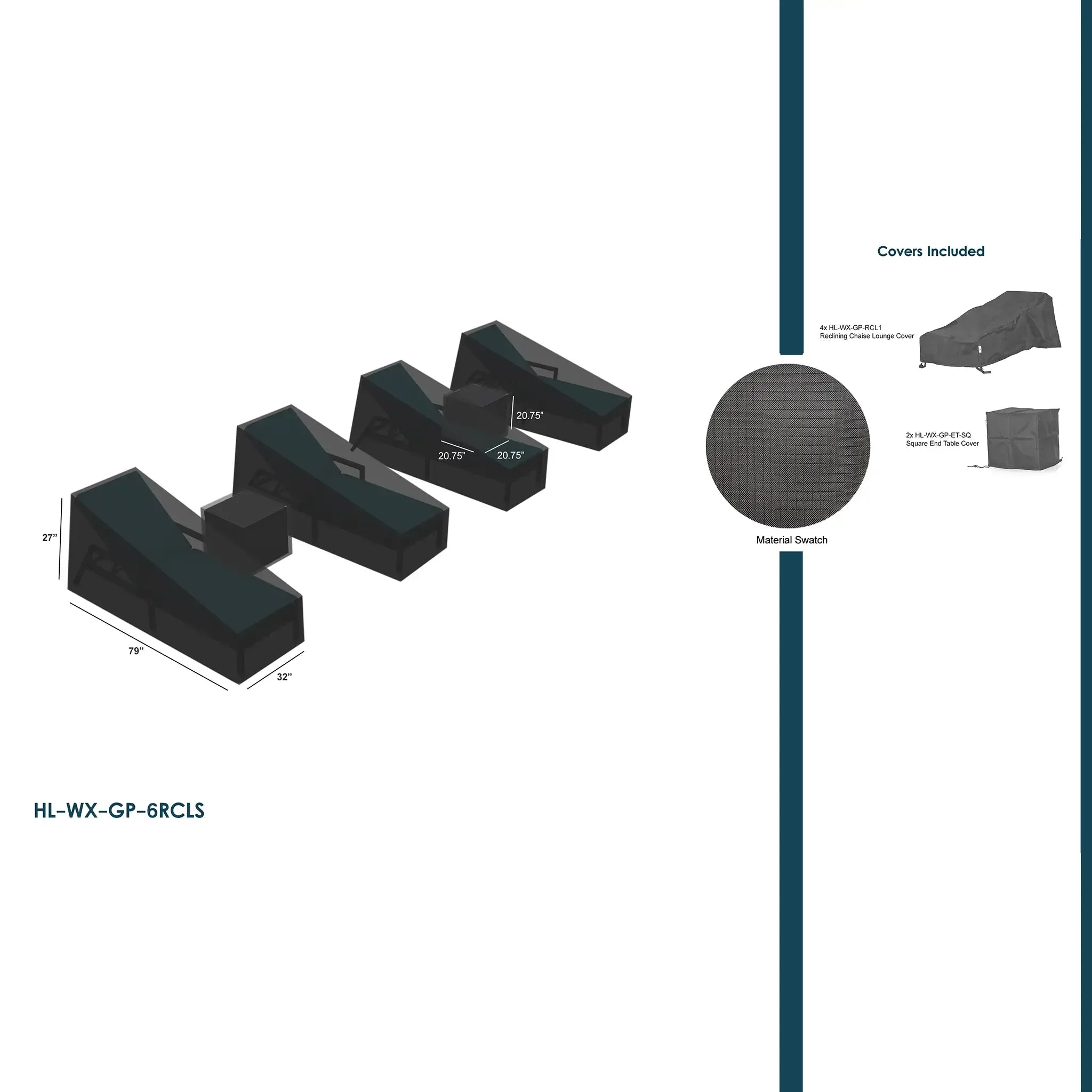 Harmonia Living WeatherX Covers For 6 Piece Chaise Lounge Set 1