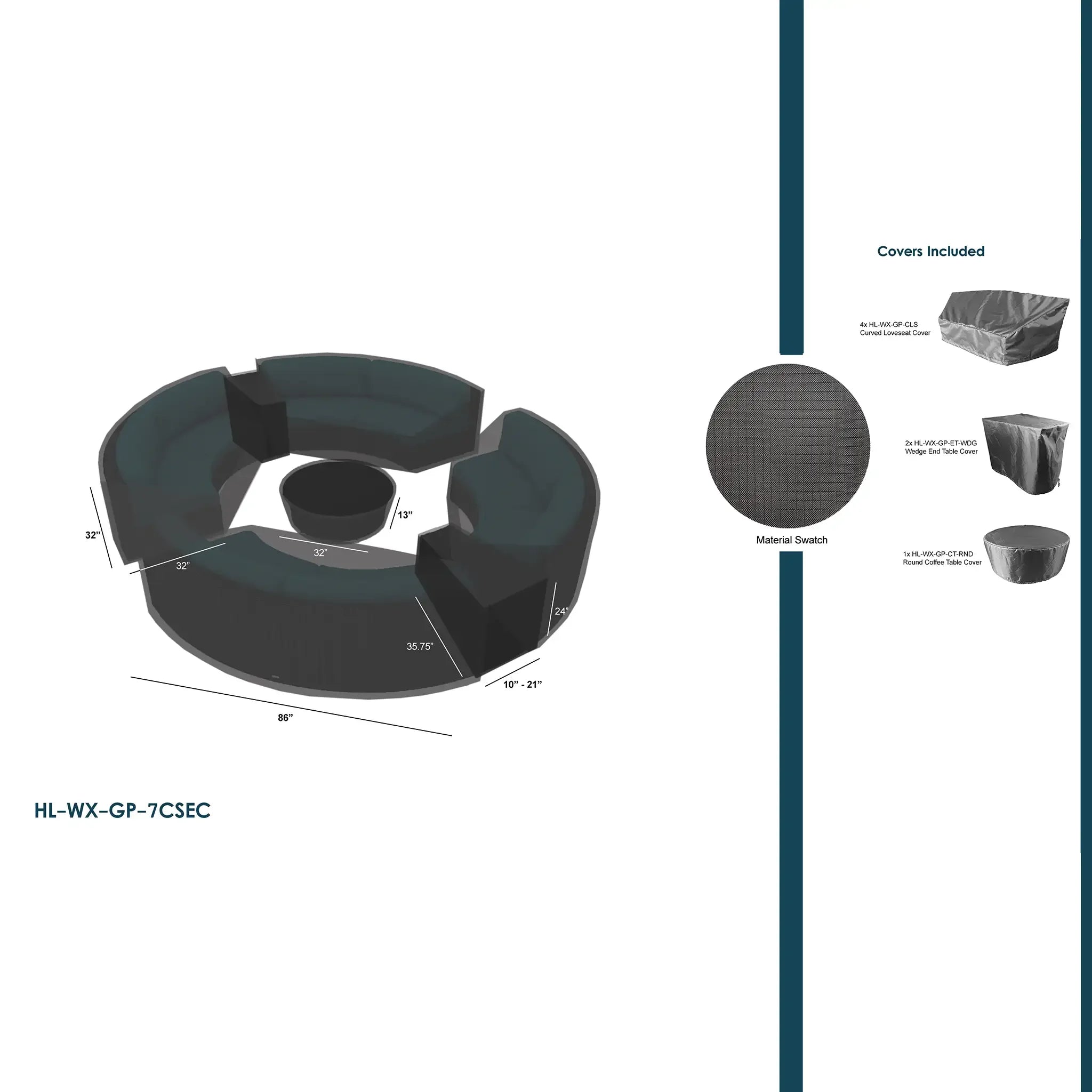 Harmonia Living WeatherX Covers For 7 Piece Curve Sectional Set 3