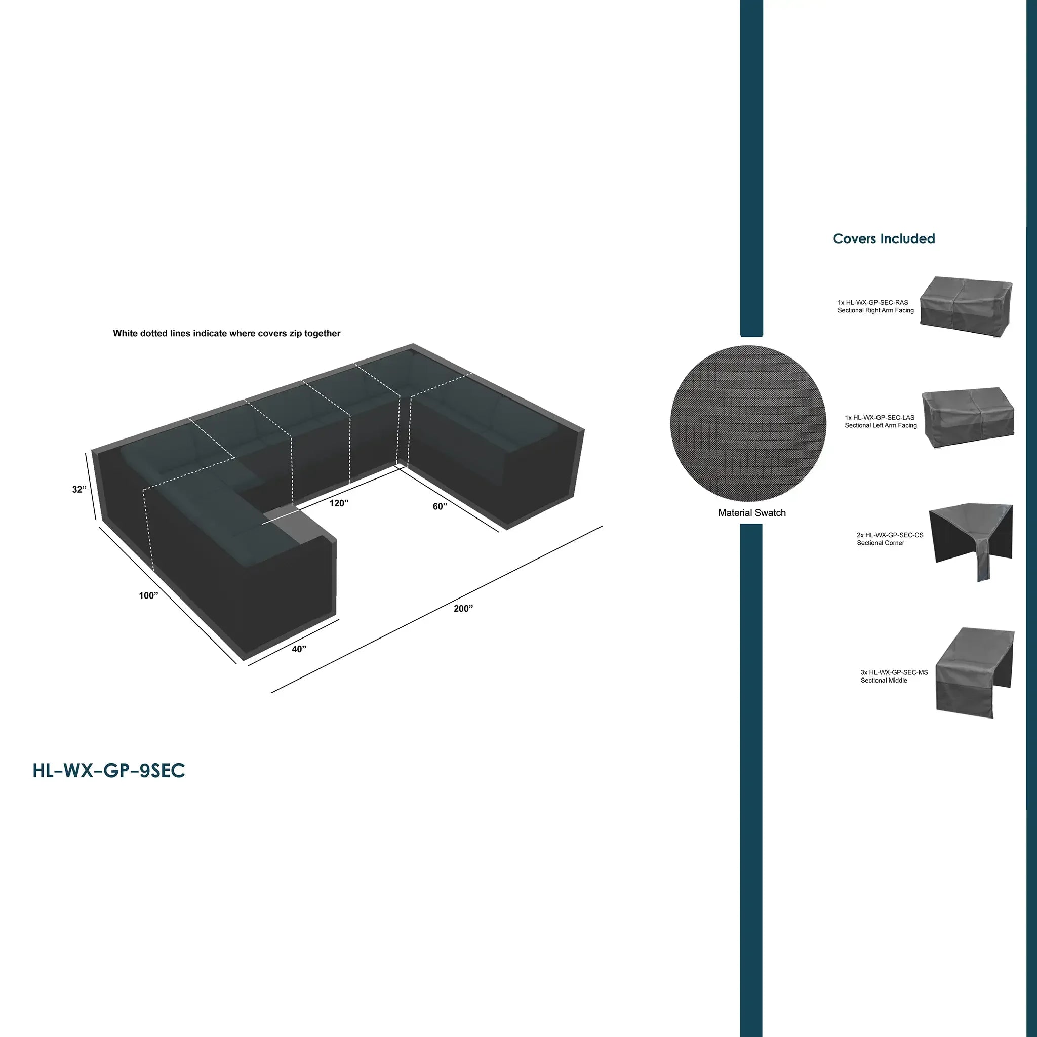 Harmonia Living WeatherX Covers For 9 Piece U Sectional Set 1