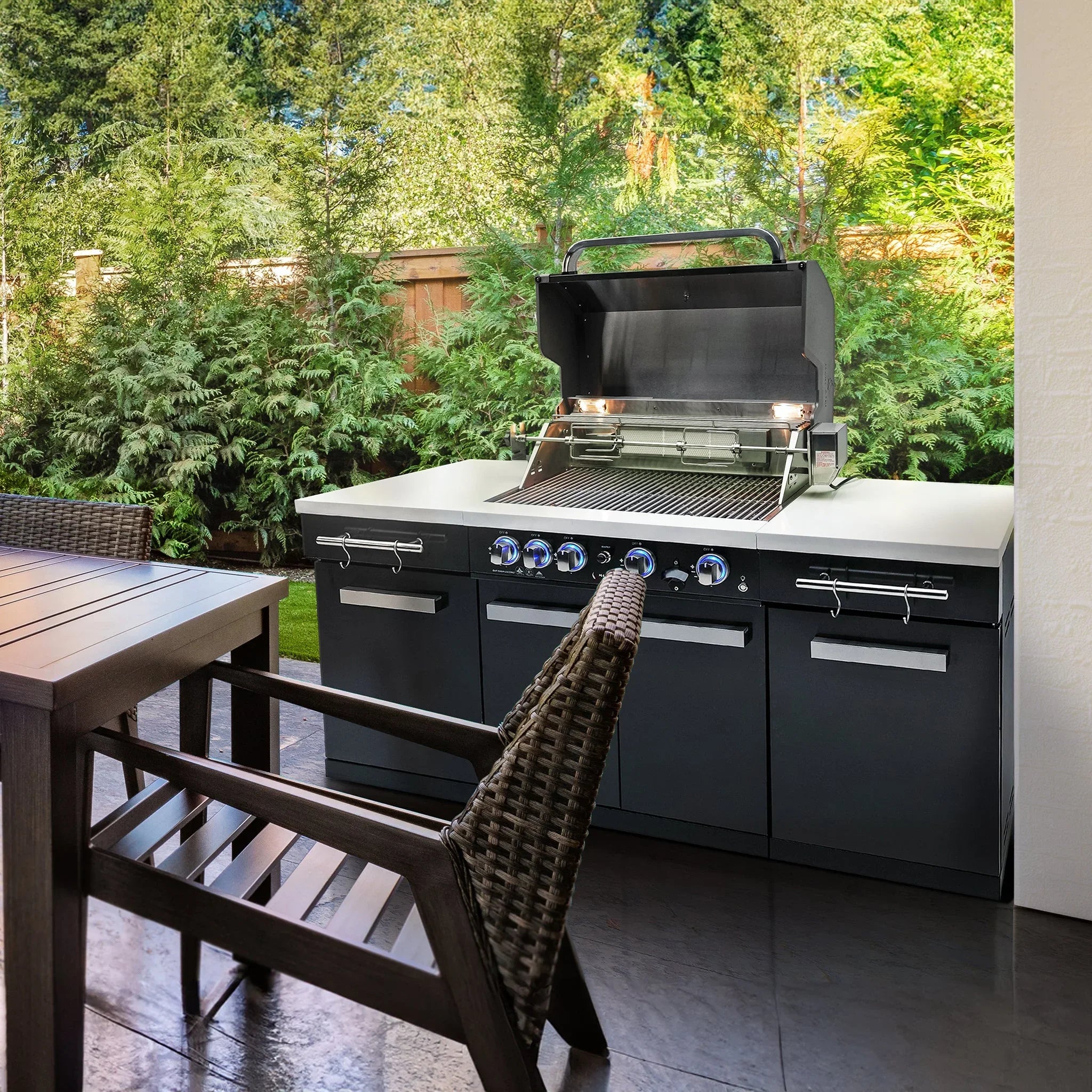 Compact 6 ft. Black Stainless Steel 5-Burner Outdoor Kitchen Island