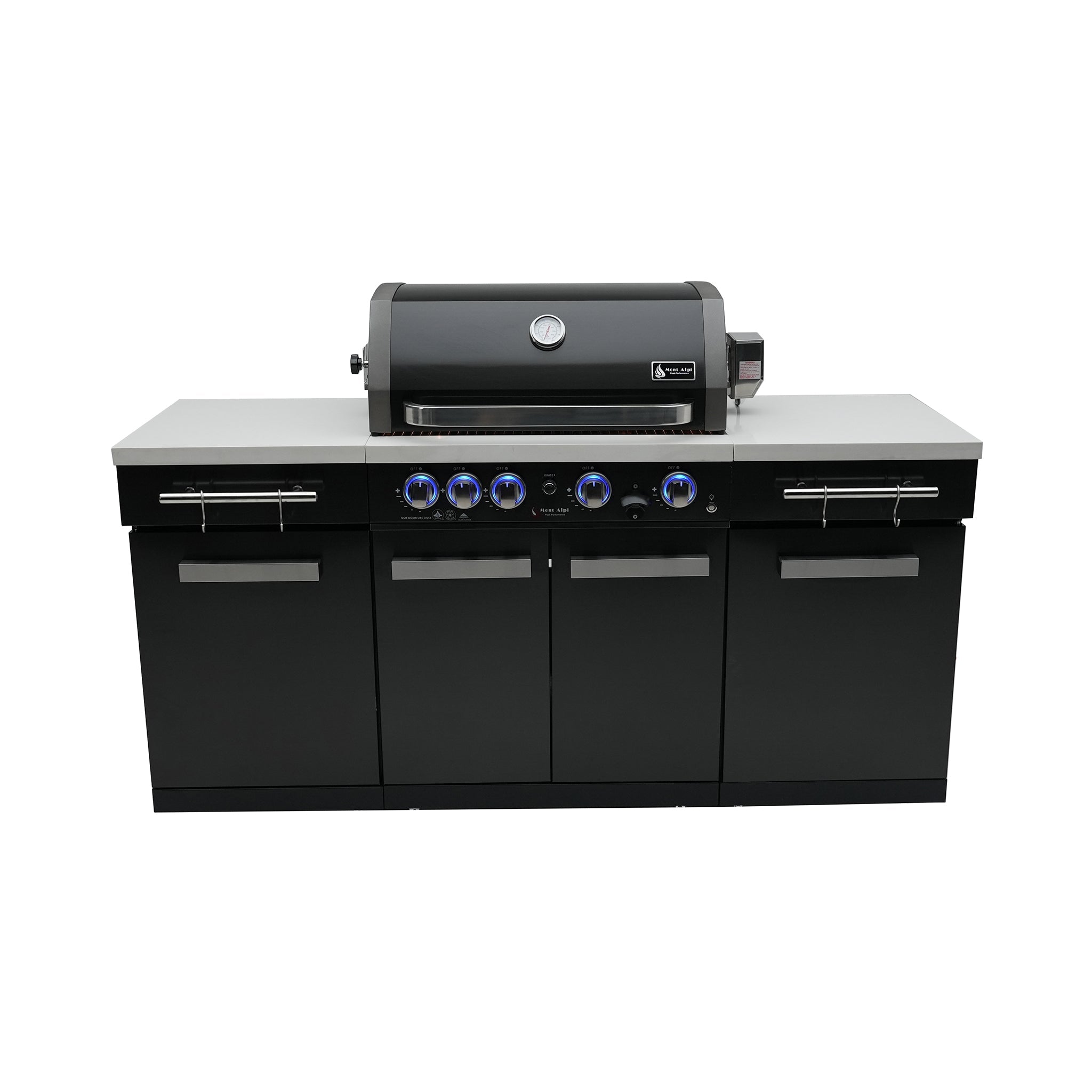 Compact 6 ft. Black Stainless Steel 5-Burner Outdoor Kitchen Island