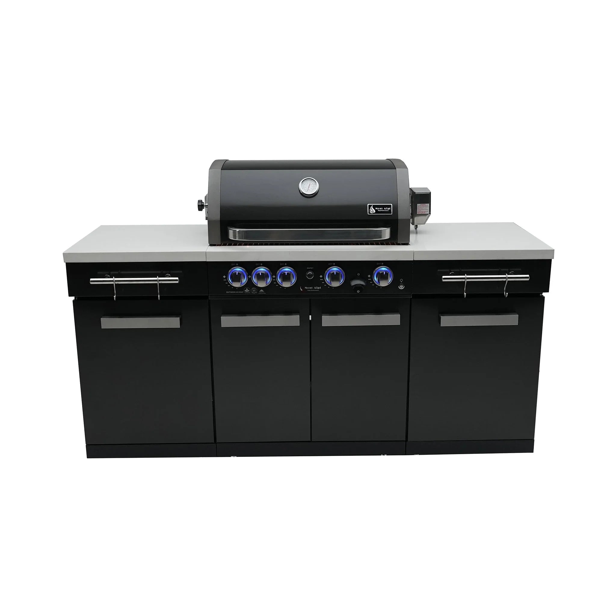 Compact 6 ft. Black Stainless Steel 5-Burner Outdoor Kitchen Island