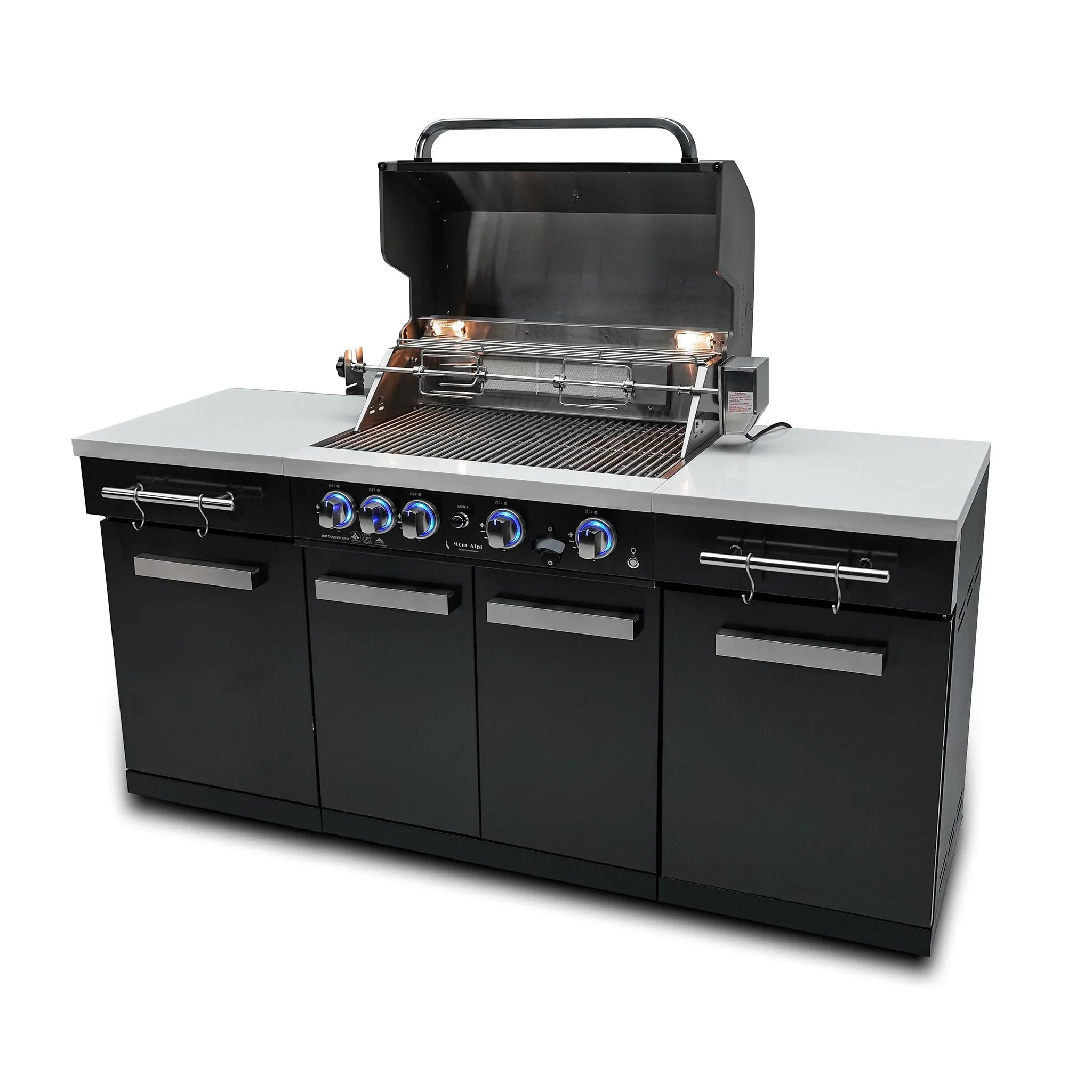 Compact 6 ft. Black Stainless Steel 5-Burner Outdoor Kitchen Island