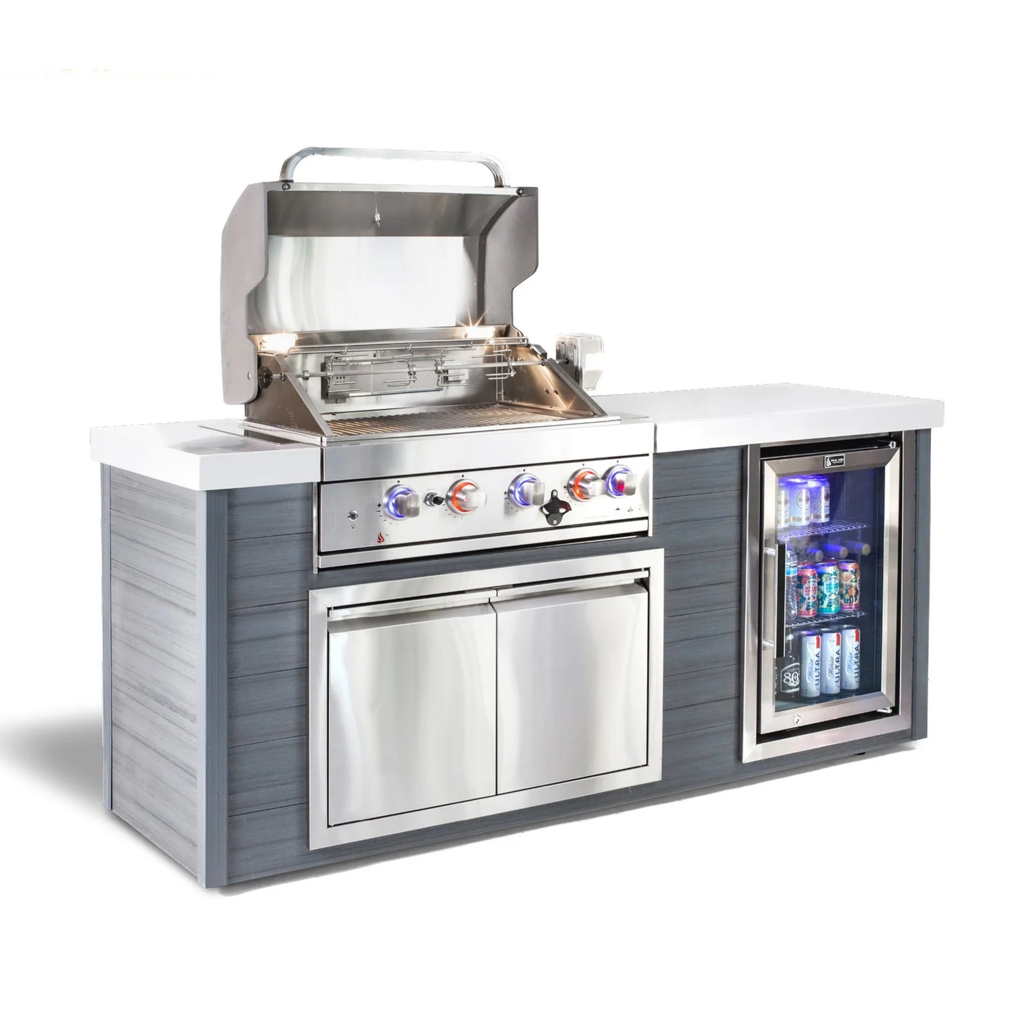Artwood 6.5 ft. HDPE 4-Burner Outdoor Kitchen Island with Refrigerator