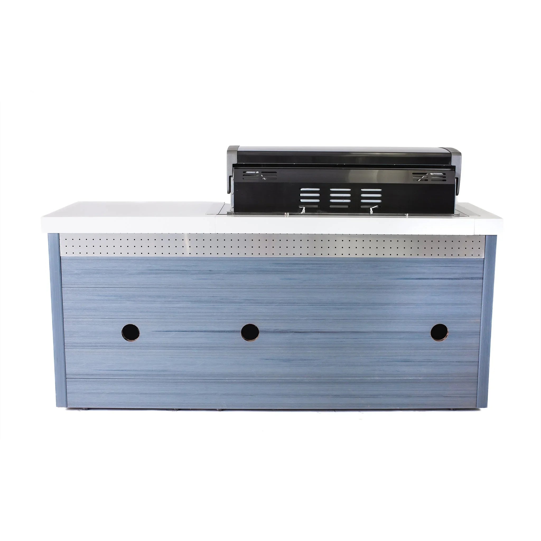 Artwood 6.5 ft. HDPE 6-Burner Outdoor Kitchen Island with Refrigerator - Black Stainless Steel