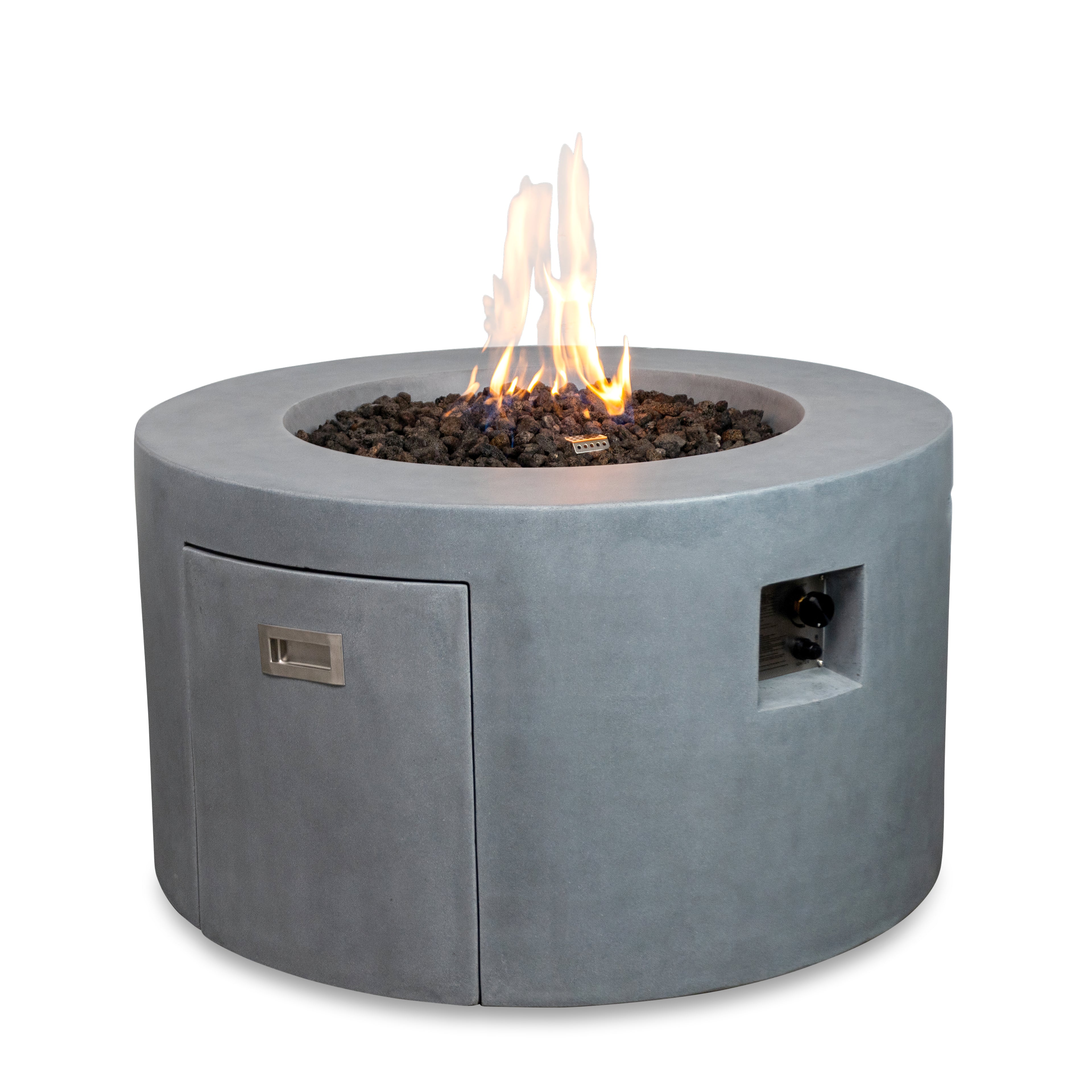 Beton 42" Round Concrete Propane Gas Fire Pit with Access Door#Finish_Natural Gray (GY)