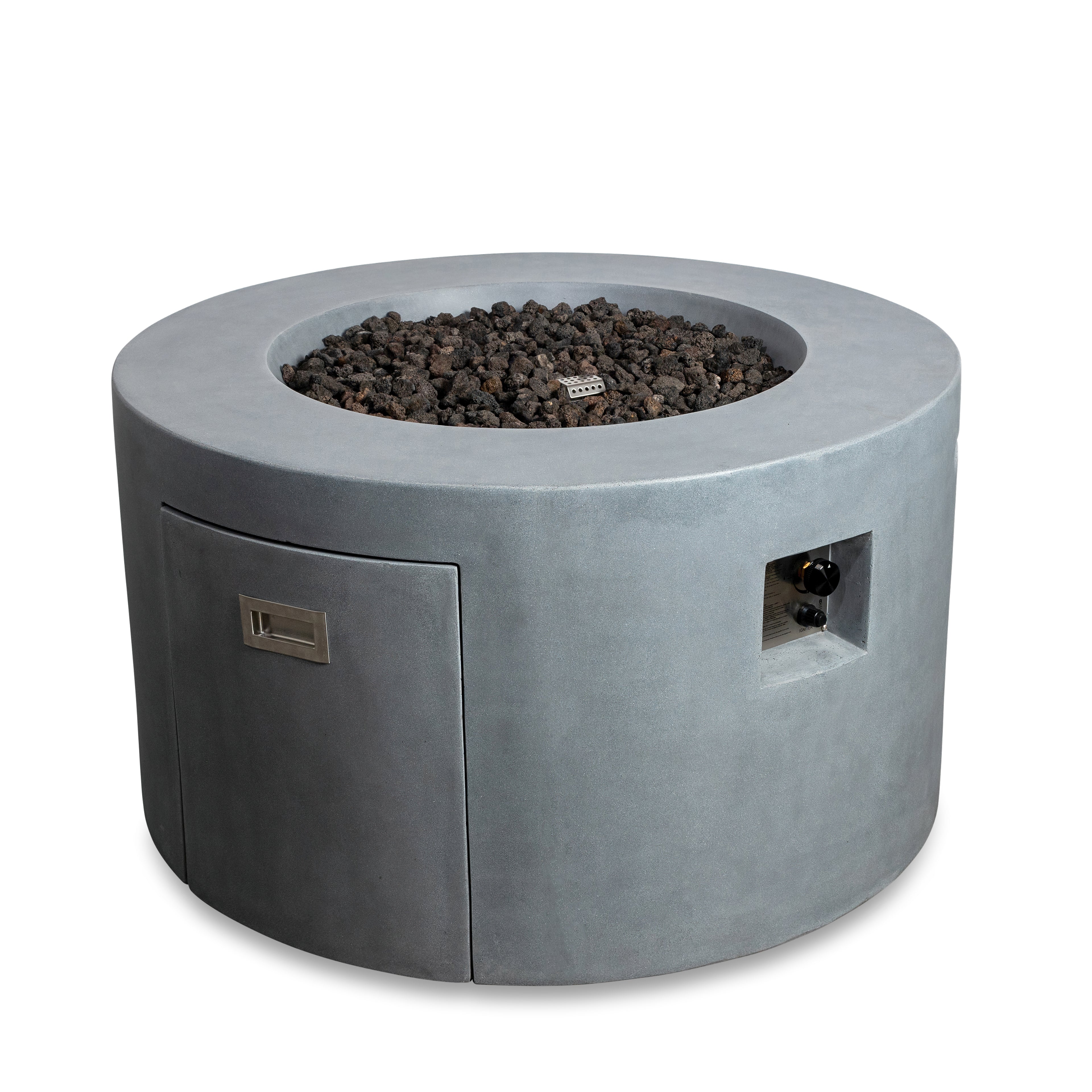 Beton 42" Round Concrete Propane Gas Fire Pit with Access Door#Finish_Natural Gray (GY)