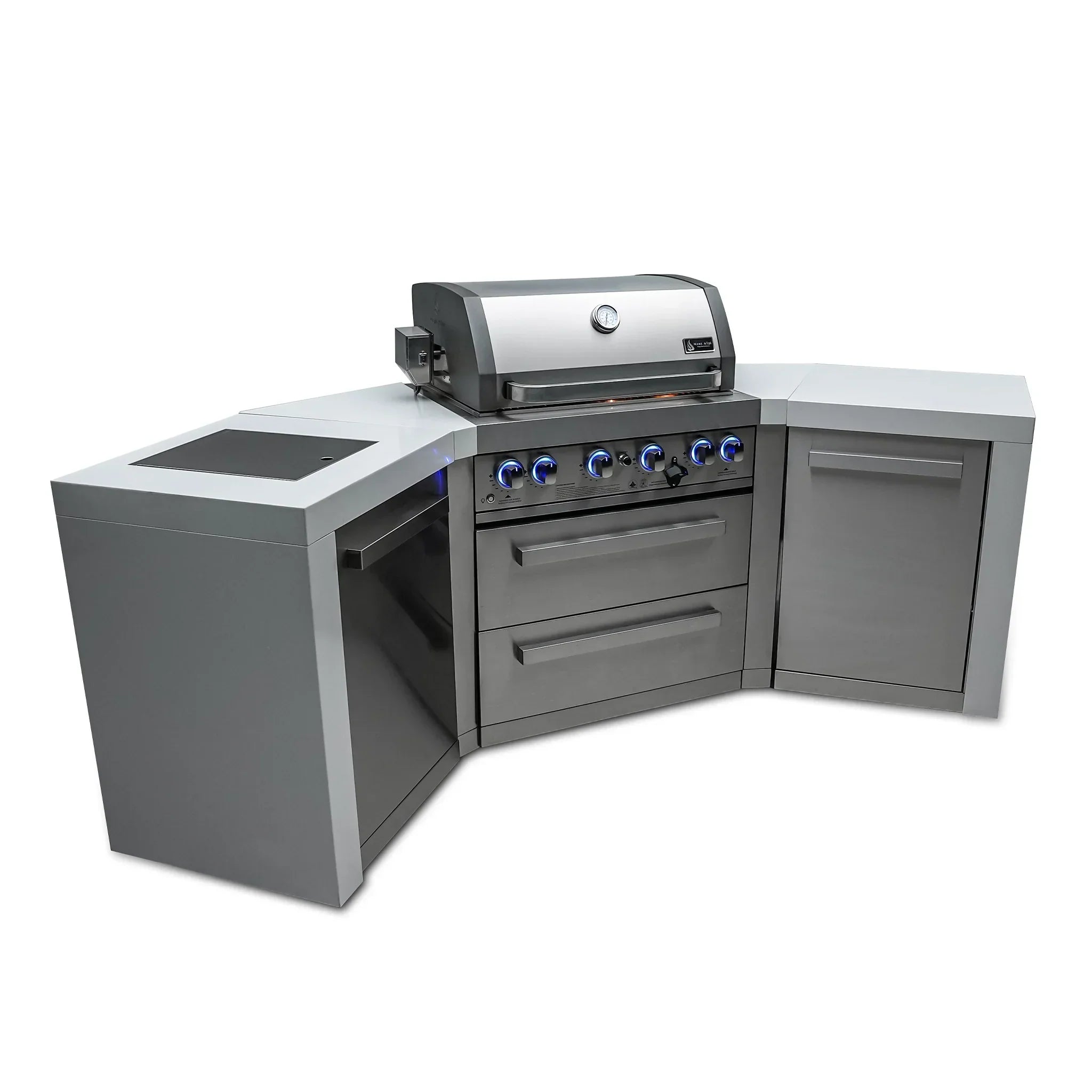 400 Deluxe Stainless Steel 4-Burner Outdoor Kitchen Island with 45-Degree Corners