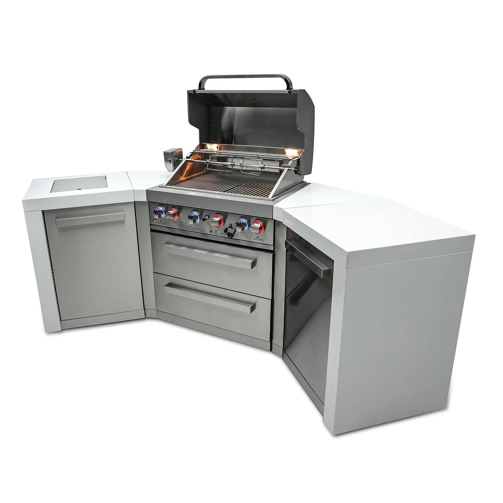 400 Deluxe Stainless Steel 4-Burner Outdoor Kitchen Island with 45-Degree Corners