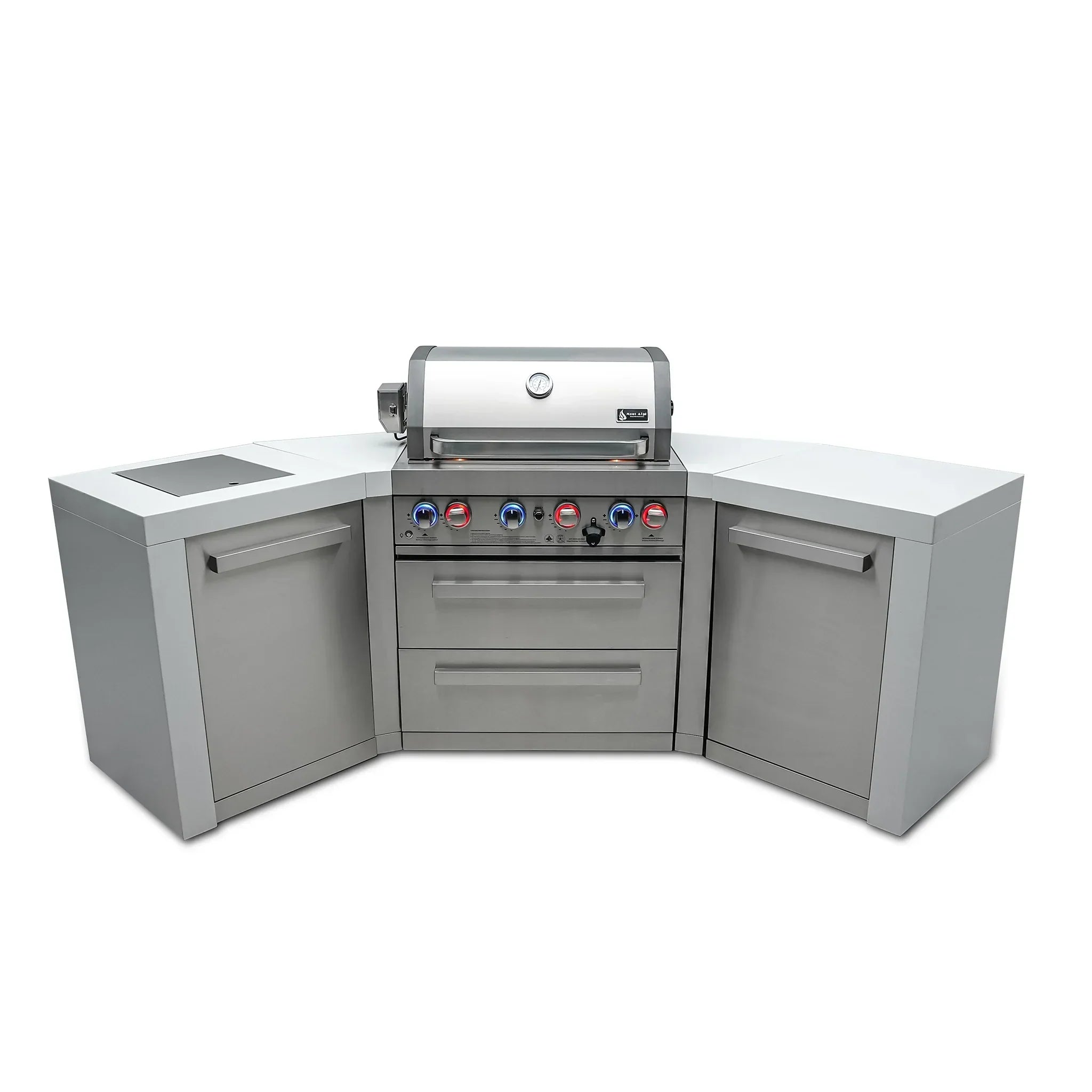 400 Deluxe Stainless Steel 4-Burner Outdoor Kitchen Island with 45-Degree Corners