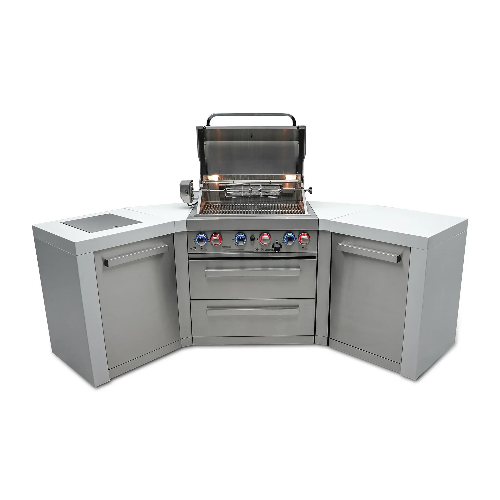 400 Deluxe Stainless Steel 4-Burner Outdoor Kitchen Island with 45-Degree Corners