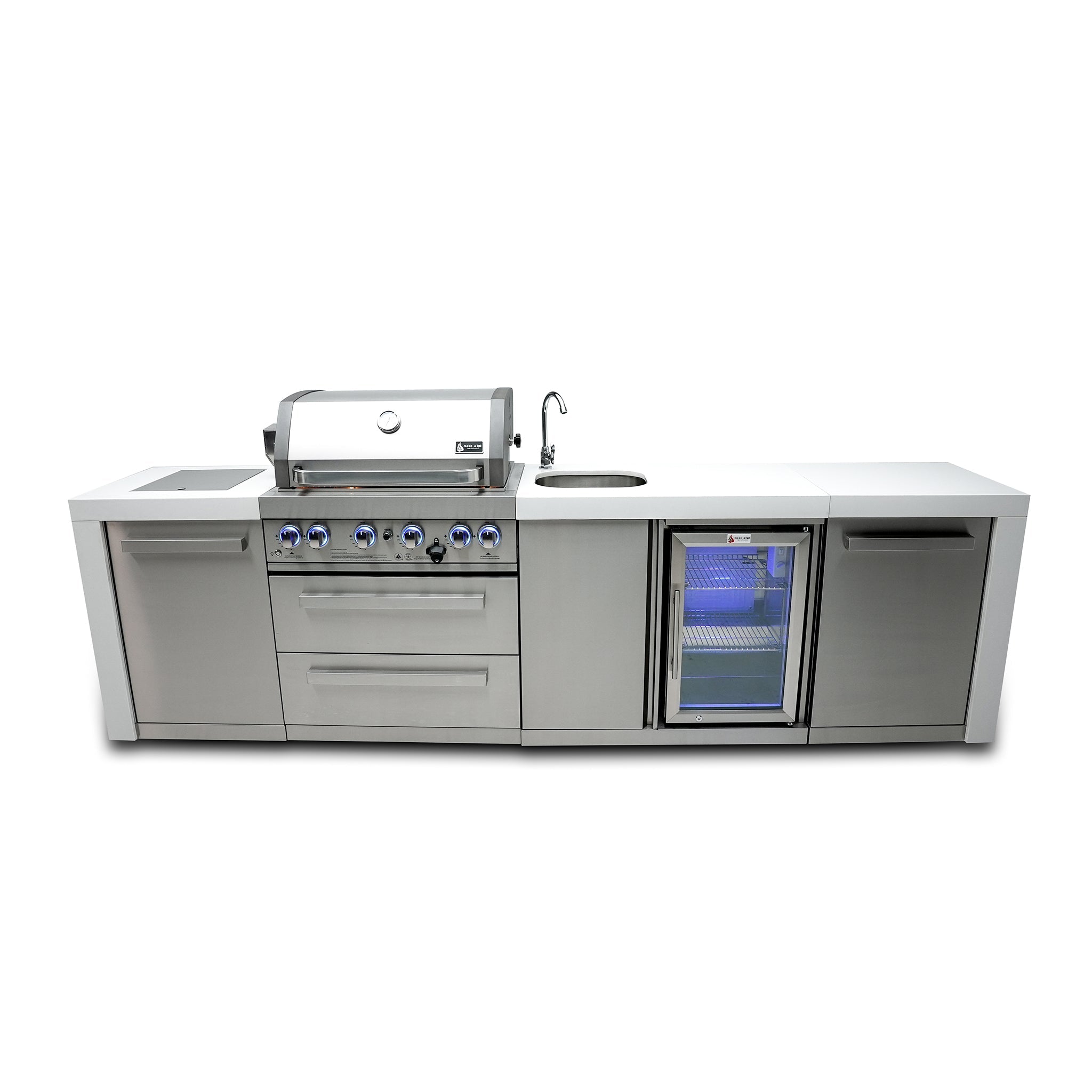 400 Deluxe 10 ft. Stainless Steel 4-Burner Outdoor Kitchen Island with Beverage Center