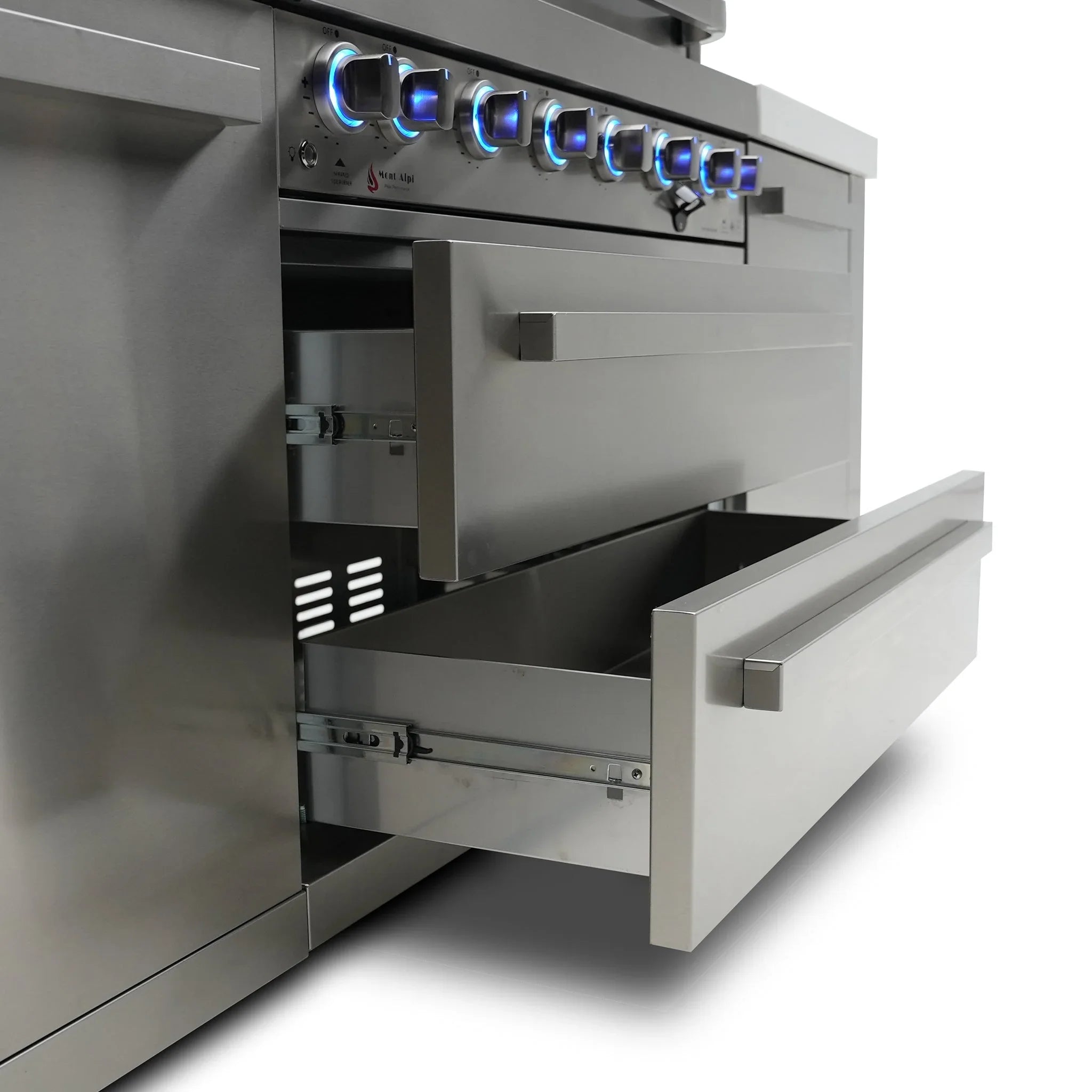 400 Deluxe 10 ft. Stainless Steel 4-Burner Outdoor Kitchen Island with Beverage Center and Fridge Cabinet