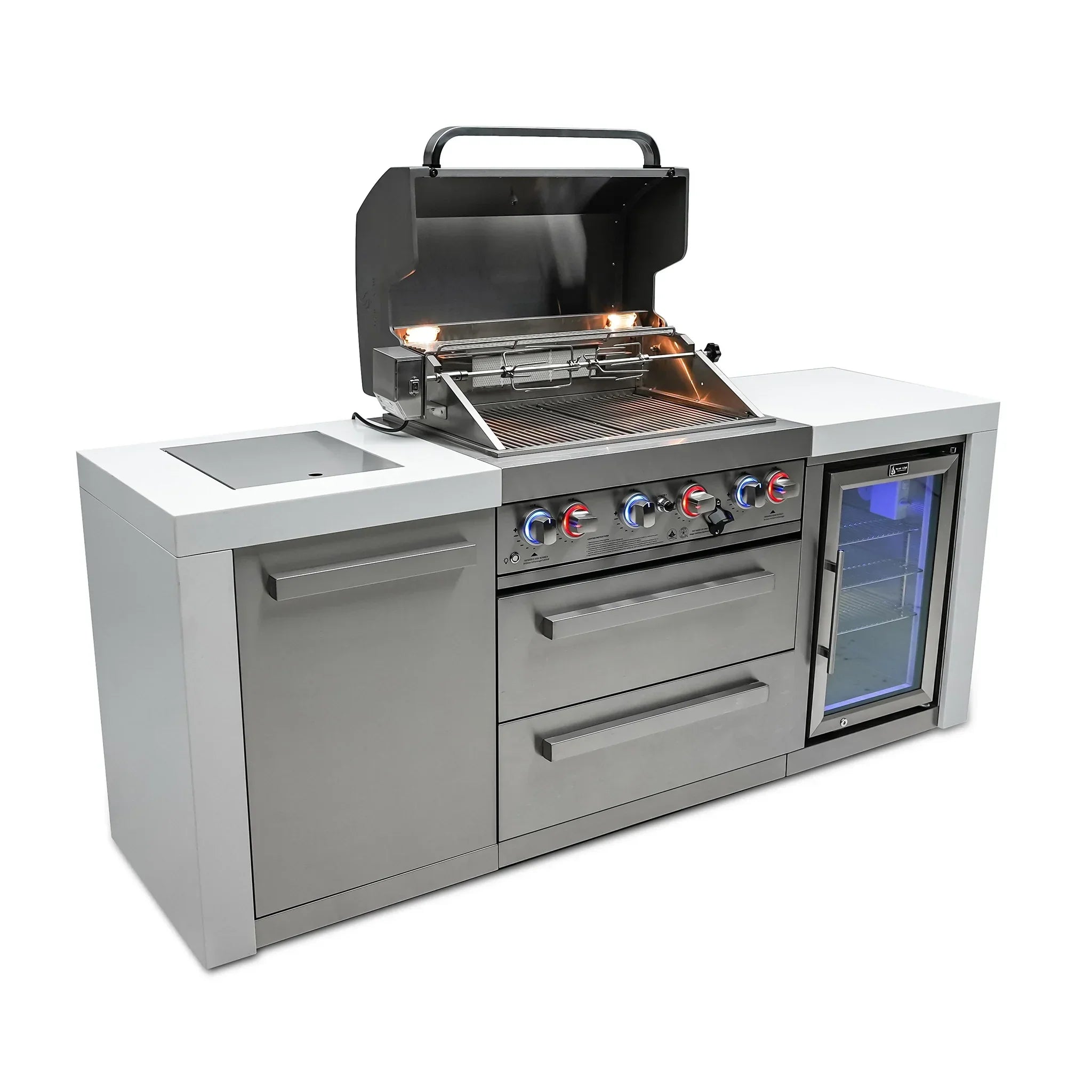 400 Deluxe 7 ft. Stainless Steel 4-Burner Outdoor Kitchen Island with Refrigerator