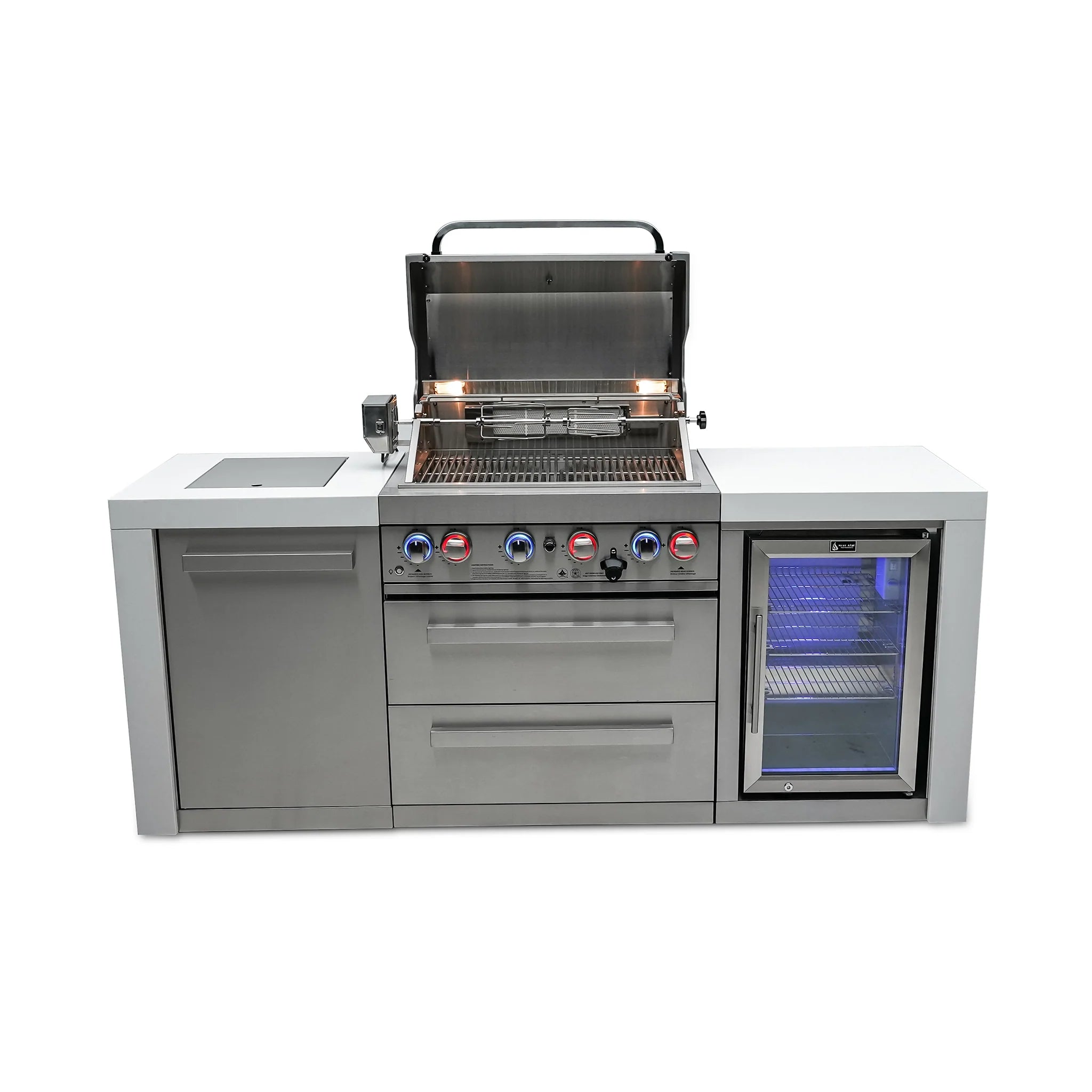 400 Deluxe 7 ft. Stainless Steel 4-Burner Outdoor Kitchen Island with Refrigerator