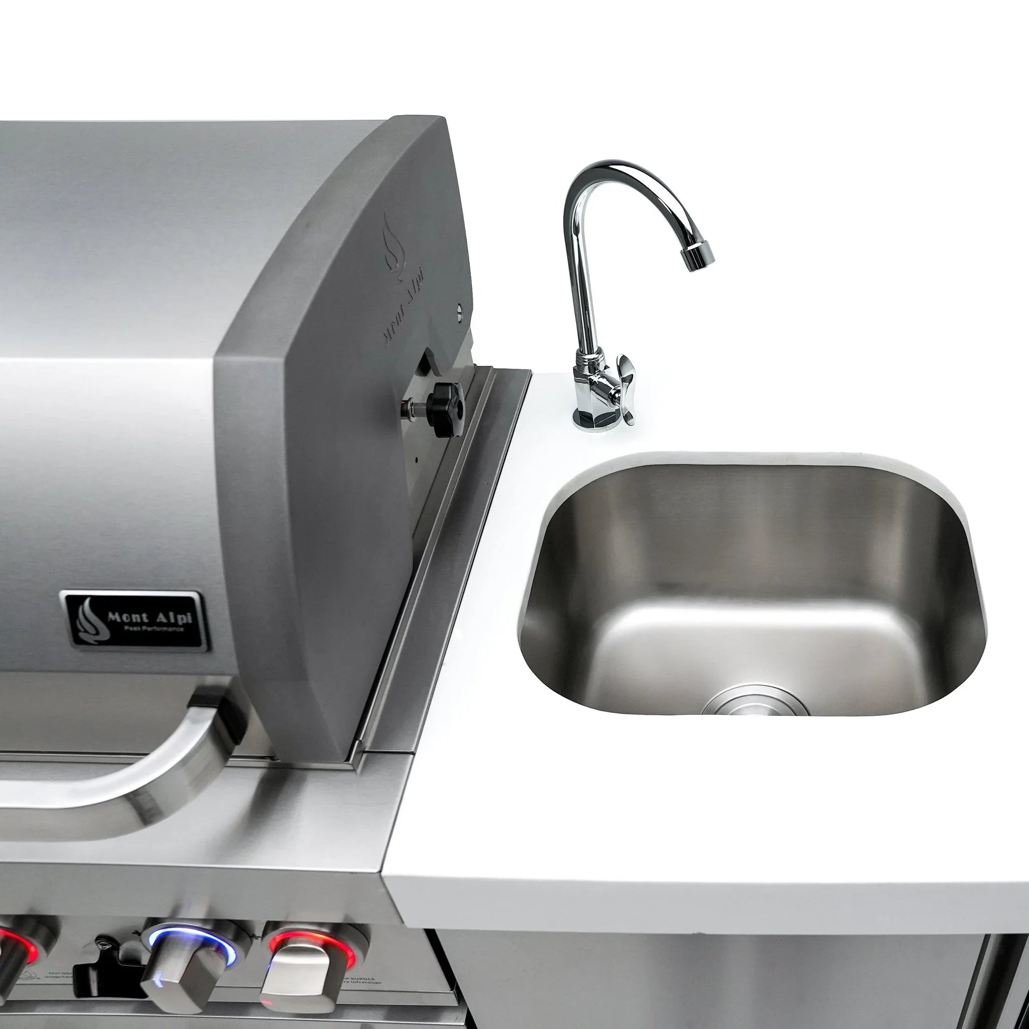 805 Original Stainless Steel 6-Burner Outdoor Kitchen Island with 90 Degree Corner and Beverage Center